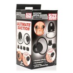 XR Brands Size Matters Size Matters 10X Rotating Rechargeable Silicone Nipple Suckers with 4 Attachments - Black/Clear