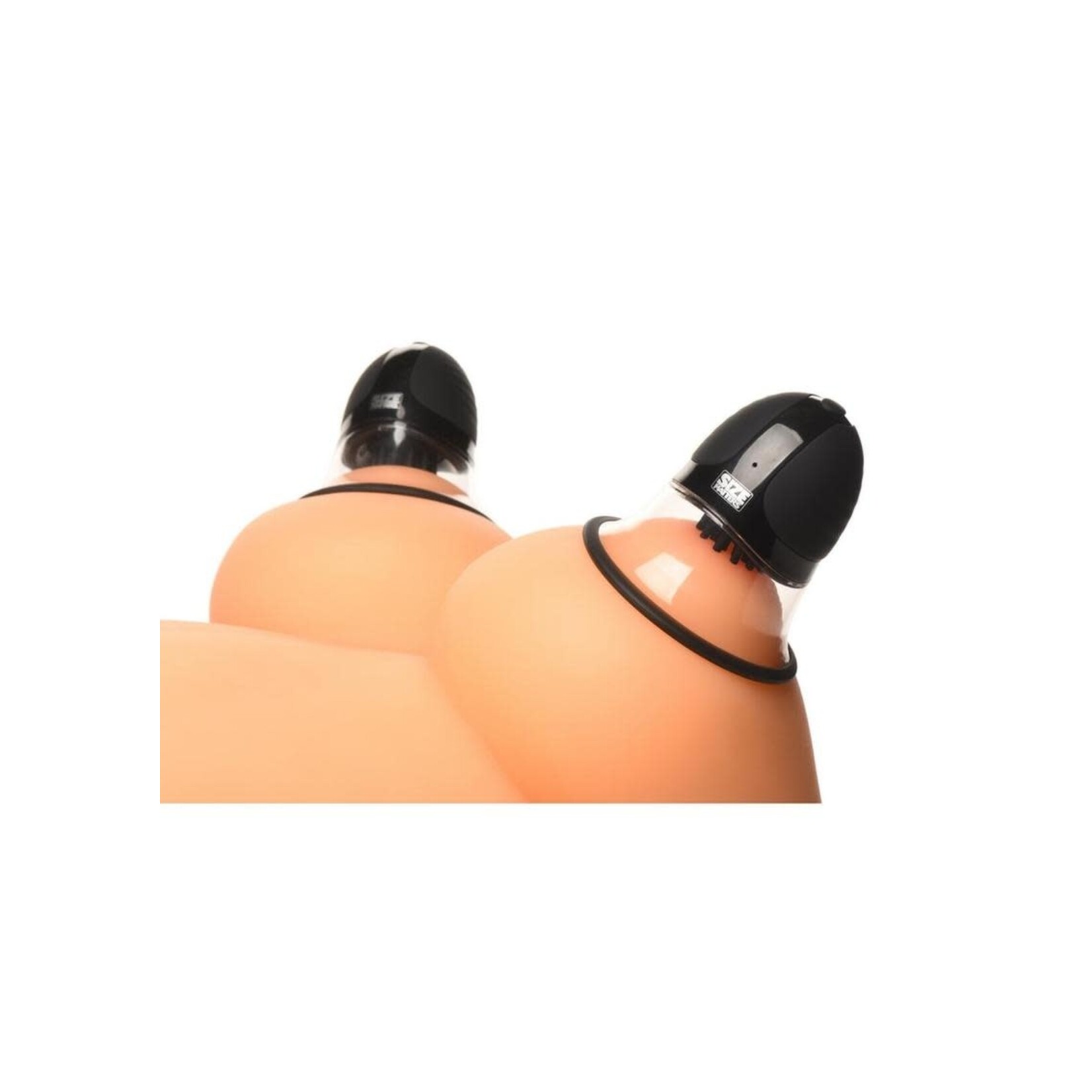 XR Brands Size Matters Size Matters 10X Rotating Rechargeable Silicone Nipple Suckers with 4 Attachments - Black/Clear