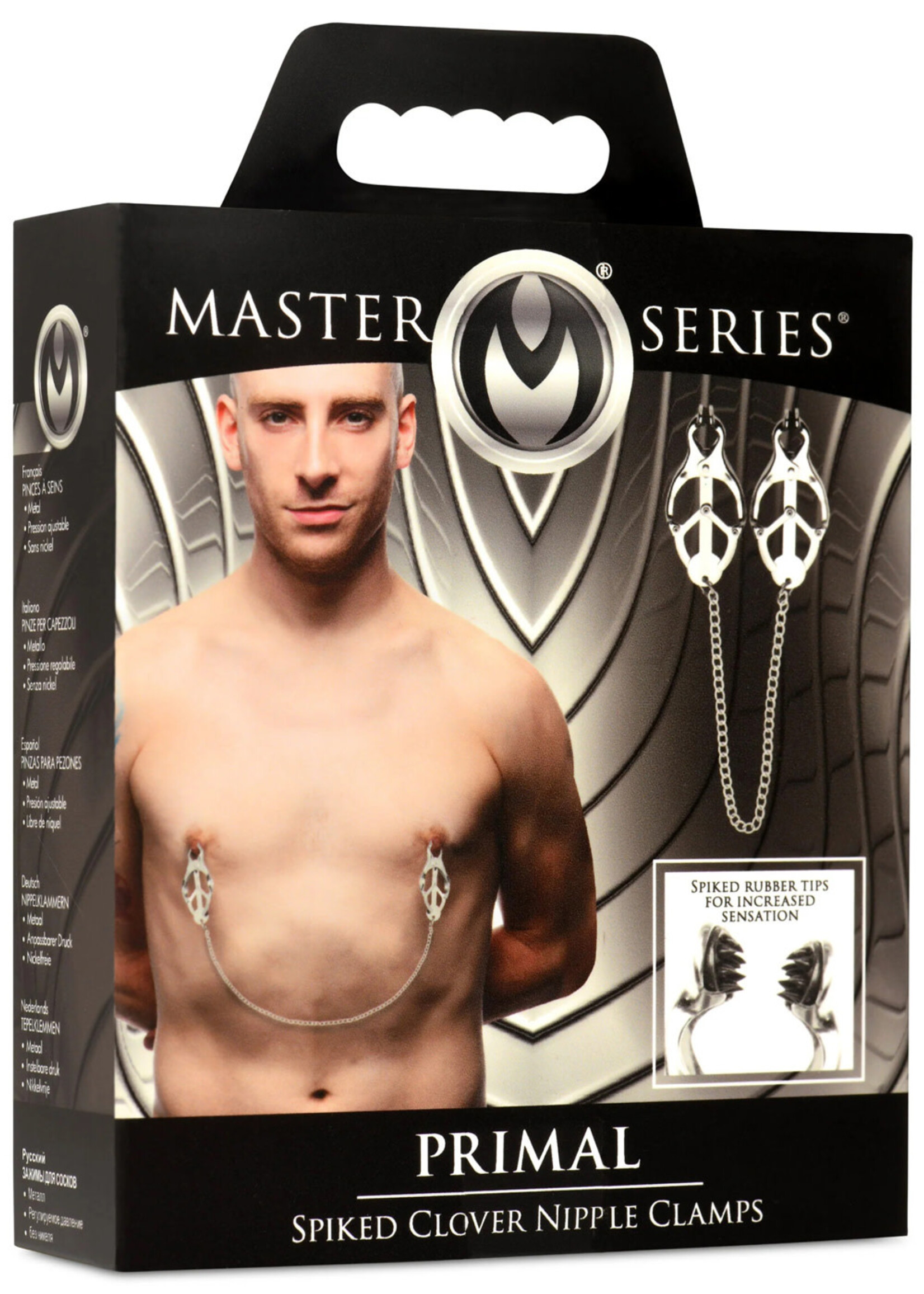 XR Brands Master Series Master Series Primal Spiked Clover Nipple Clamps - Silver