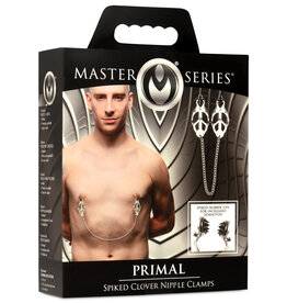 XR Brands Master Series Master Series Primal Spiked Clover Nipple Clamps - Silver