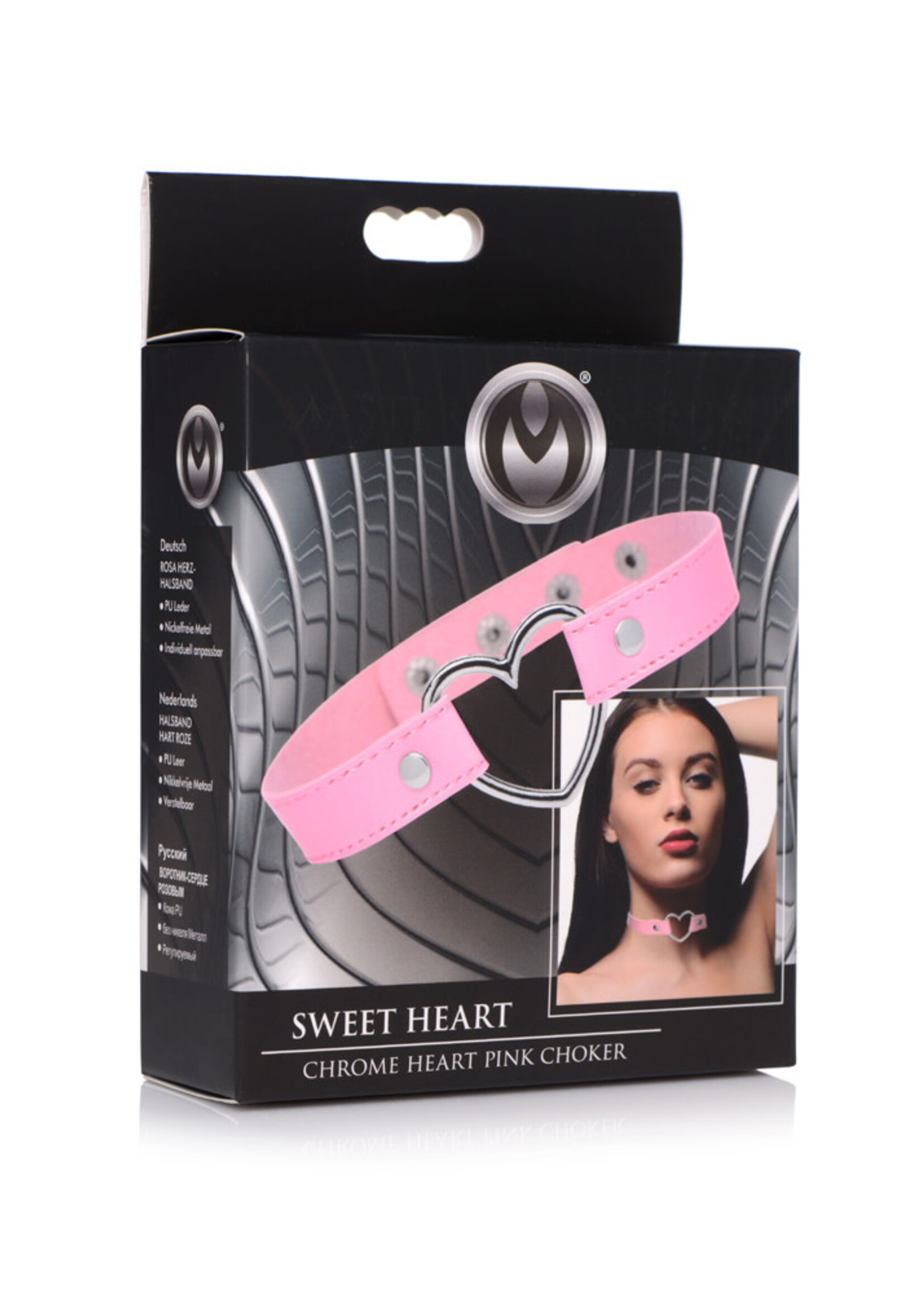 XR Brands Master Series Master Series Heart Choker Necklace - Pink