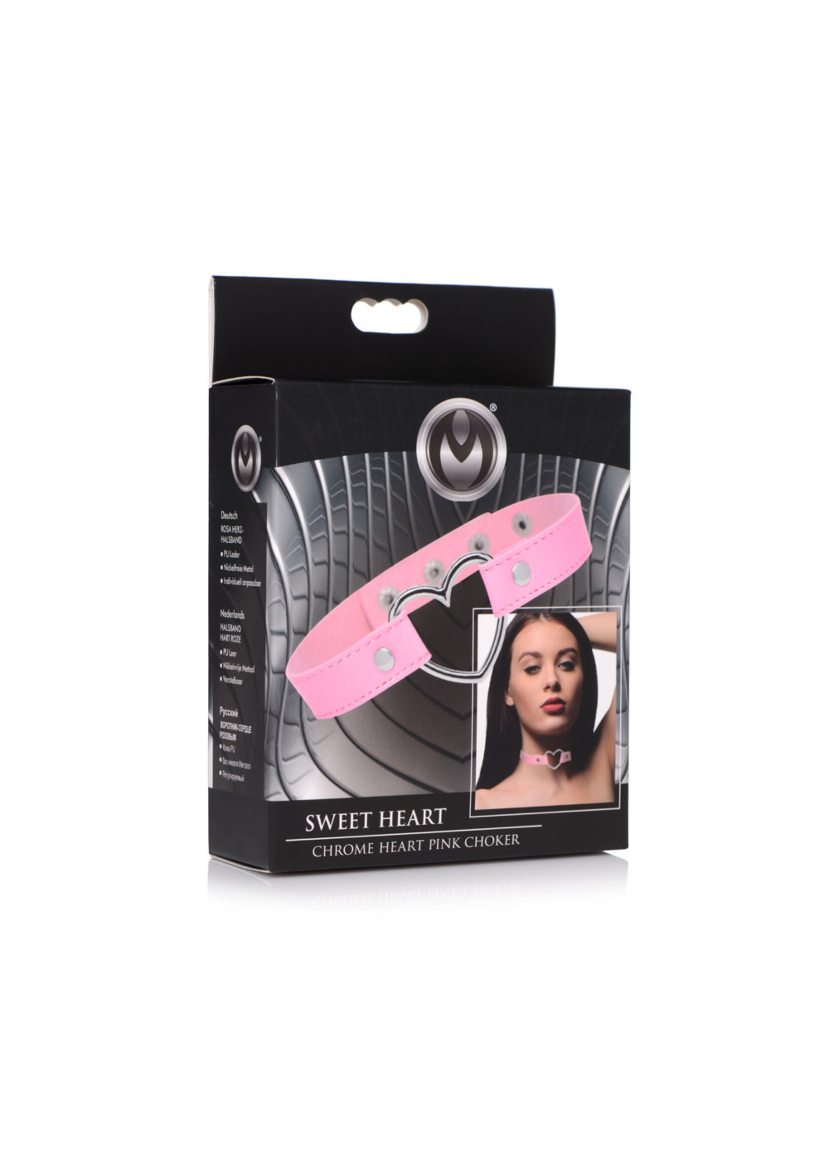 XR Brands Master Series Master Series Heart Choker Necklace - Pink