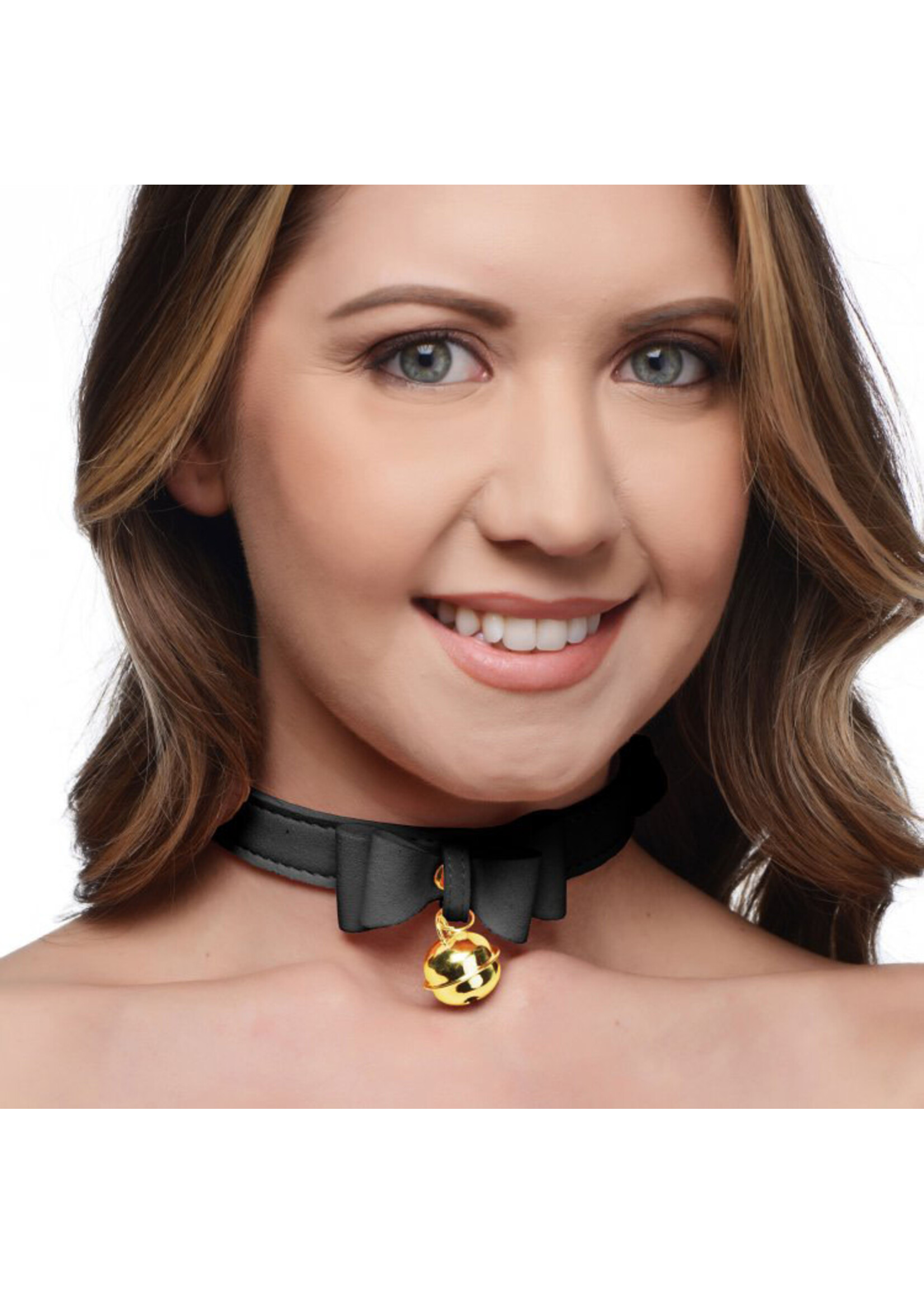 XR Brands Master Series Master Series Golden Kitty Cat Bell Collar - Black/Gold