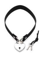 XR Brands Master Series Master Series Lock-It Heart Lock And Key Choker - Black/Silver