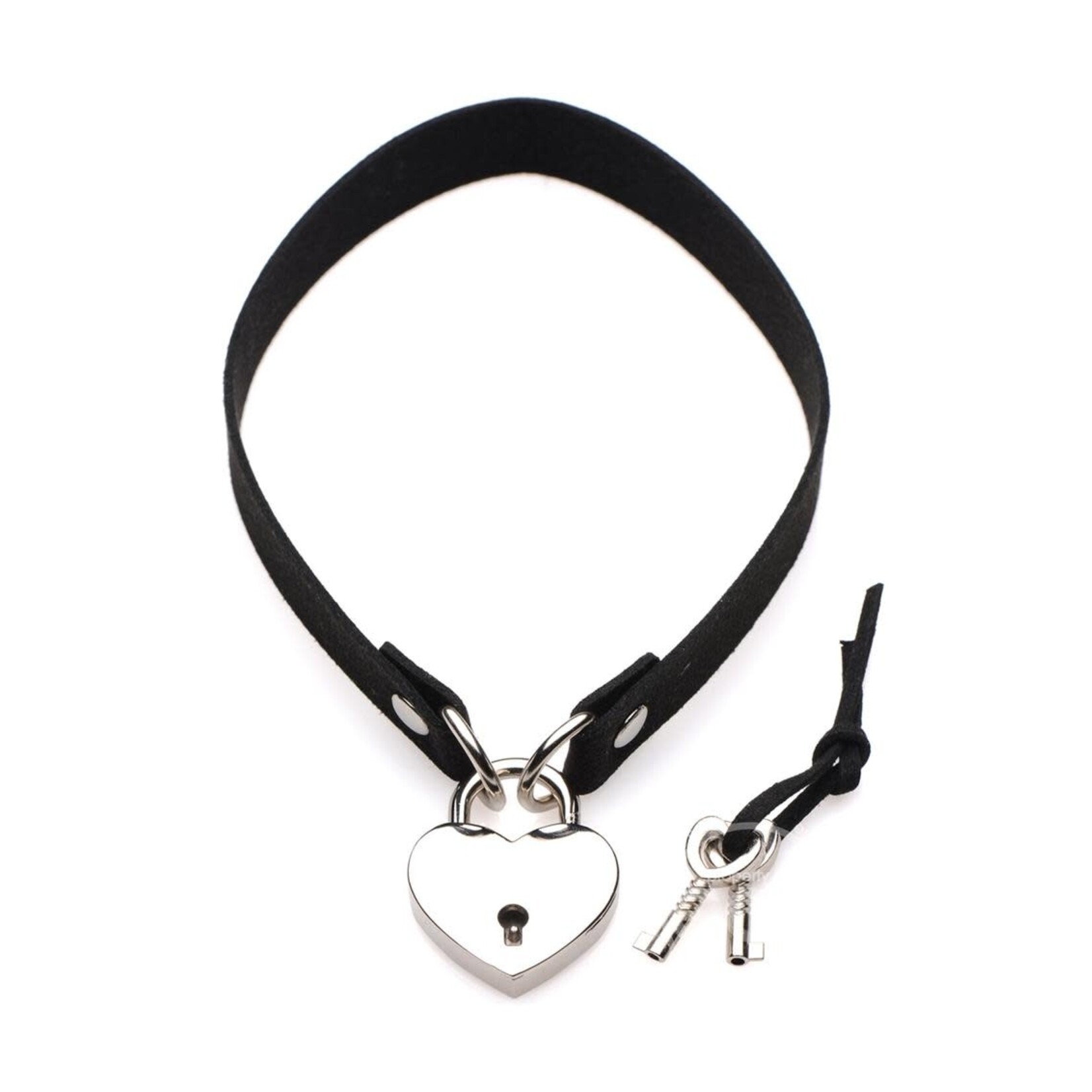 XR Brands Master Series Master Series Lock-It Heart Lock And Key Choker - Black/Silver