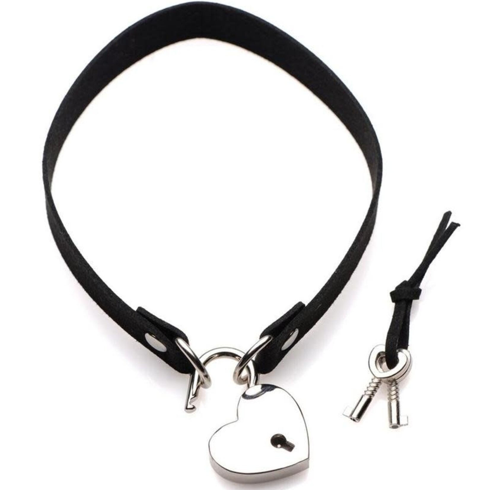 XR Brands Master Series Master Series Lock-It Heart Lock And Key Choker - Black/Silver