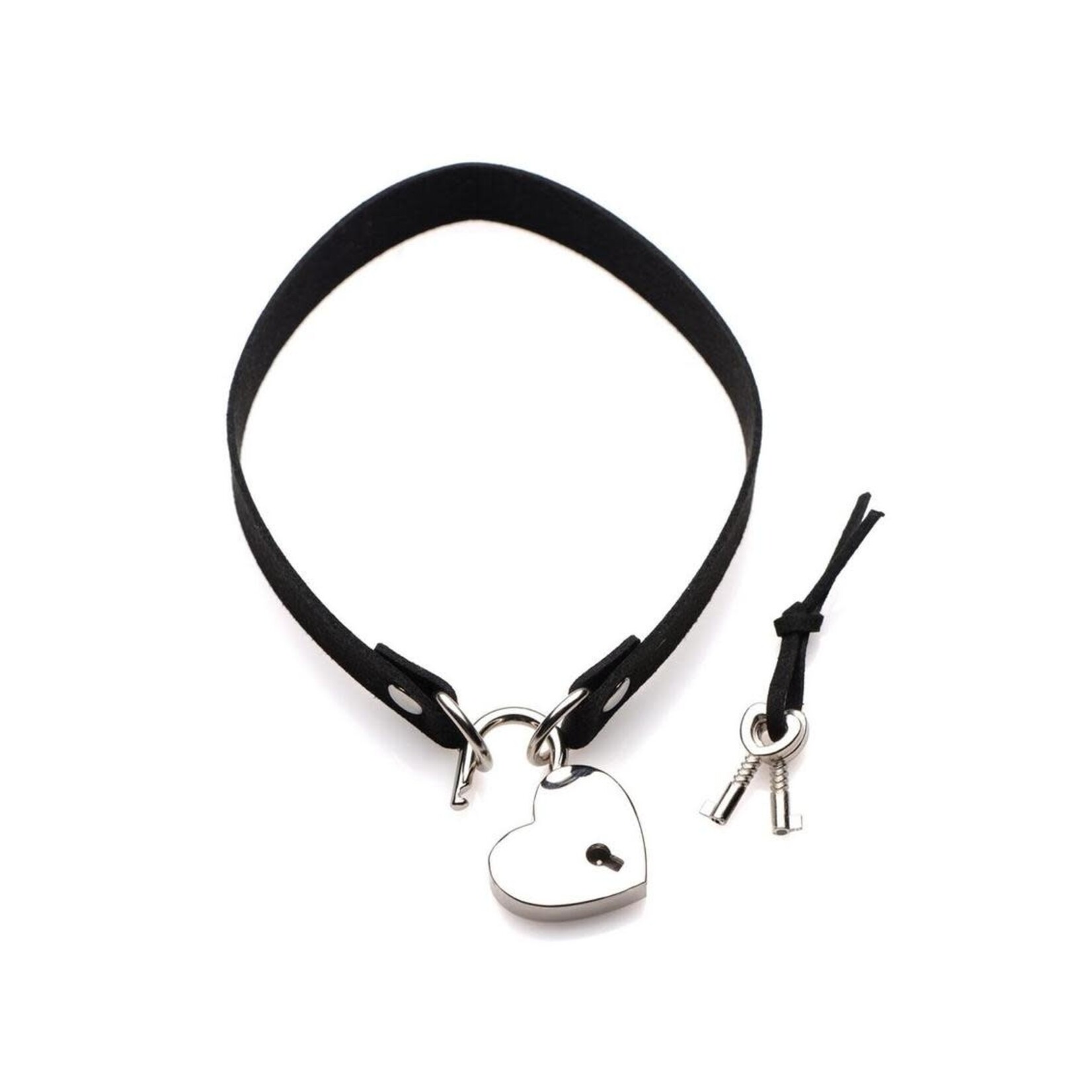 XR Brands Master Series Master Series Lock-It Heart Lock And Key Choker - Black/Silver