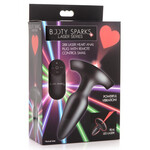 XR Brands Master Series Booty Sparks Laser Heart Rechargeable Silicone Anal Plug with Remote Control - Small - Black with Red Lights