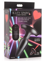 XR Brands Master Series Booty Sparks Laser Heart Rechargeable Silicone Anal Plug with Remote Control - Small - Black with Red Lights