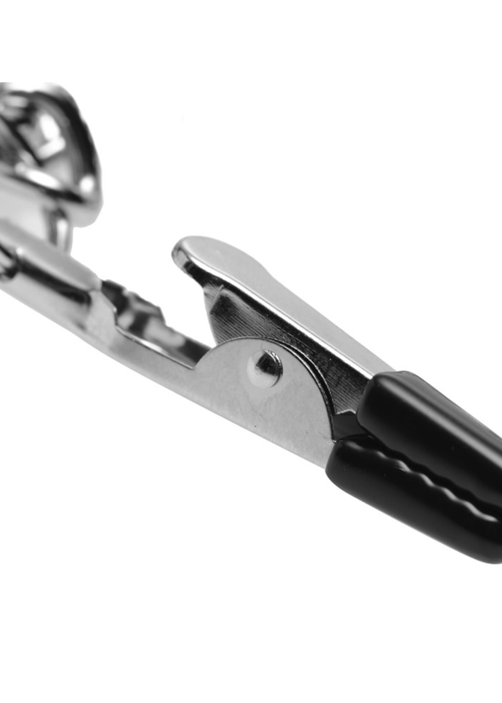 XR Brands Master Series Chained Collar With Nipple and Clit Clamps - Silver