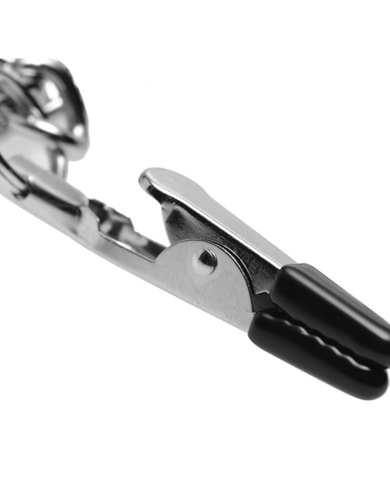 XR Brands Master Series Chained Collar With Nipple and Clit Clamps - Silver