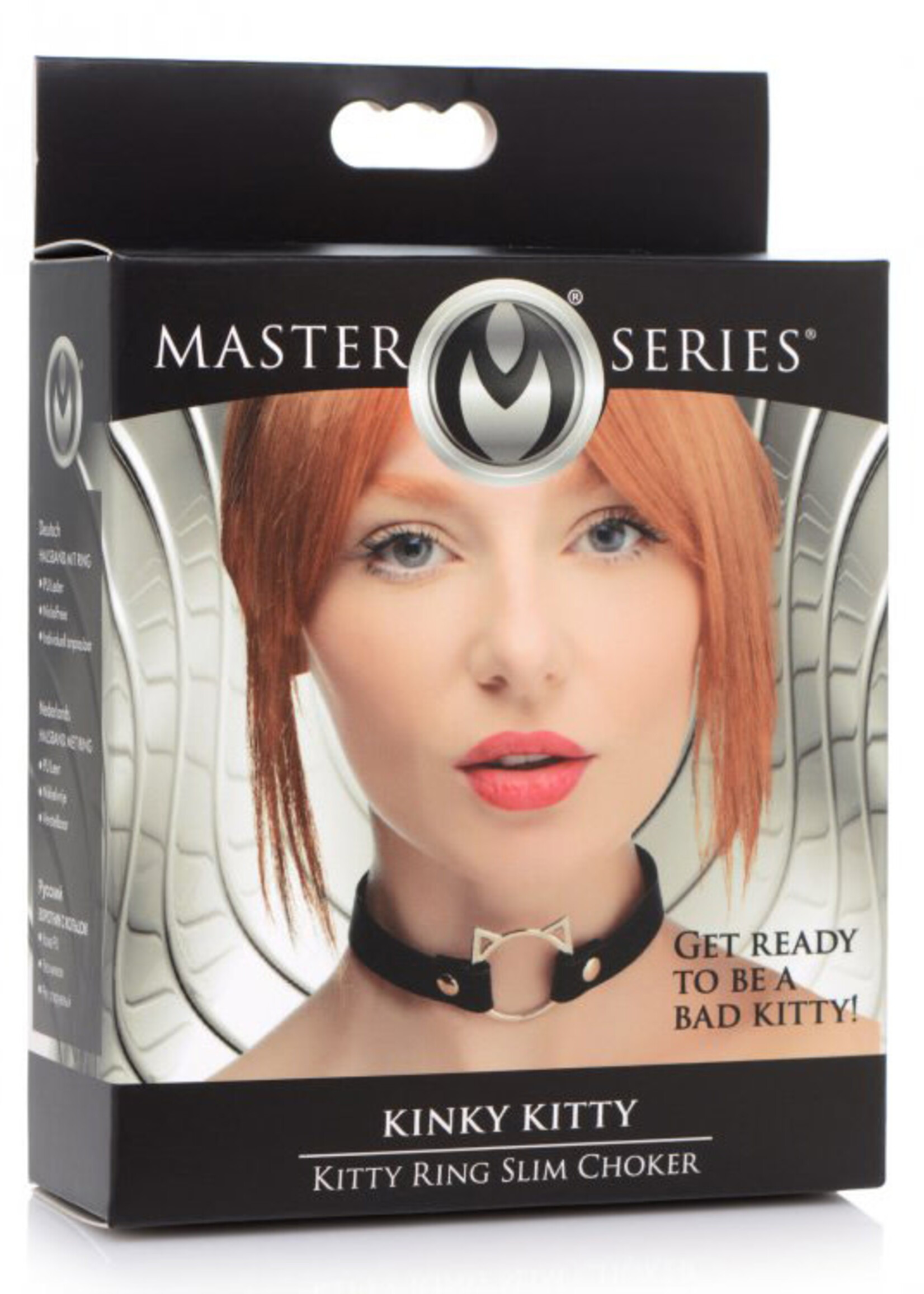 XR Brands Master Series Master Series Kinky Kitty Adjustable Ring Choker Slim - Black