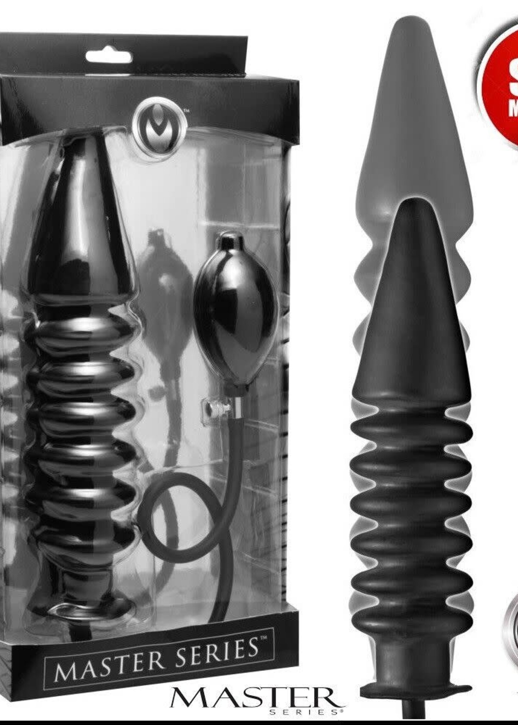 XR Brands Master Series Master Series Accordion Inflatable Xl Anal Plug Black 14.5 Inch