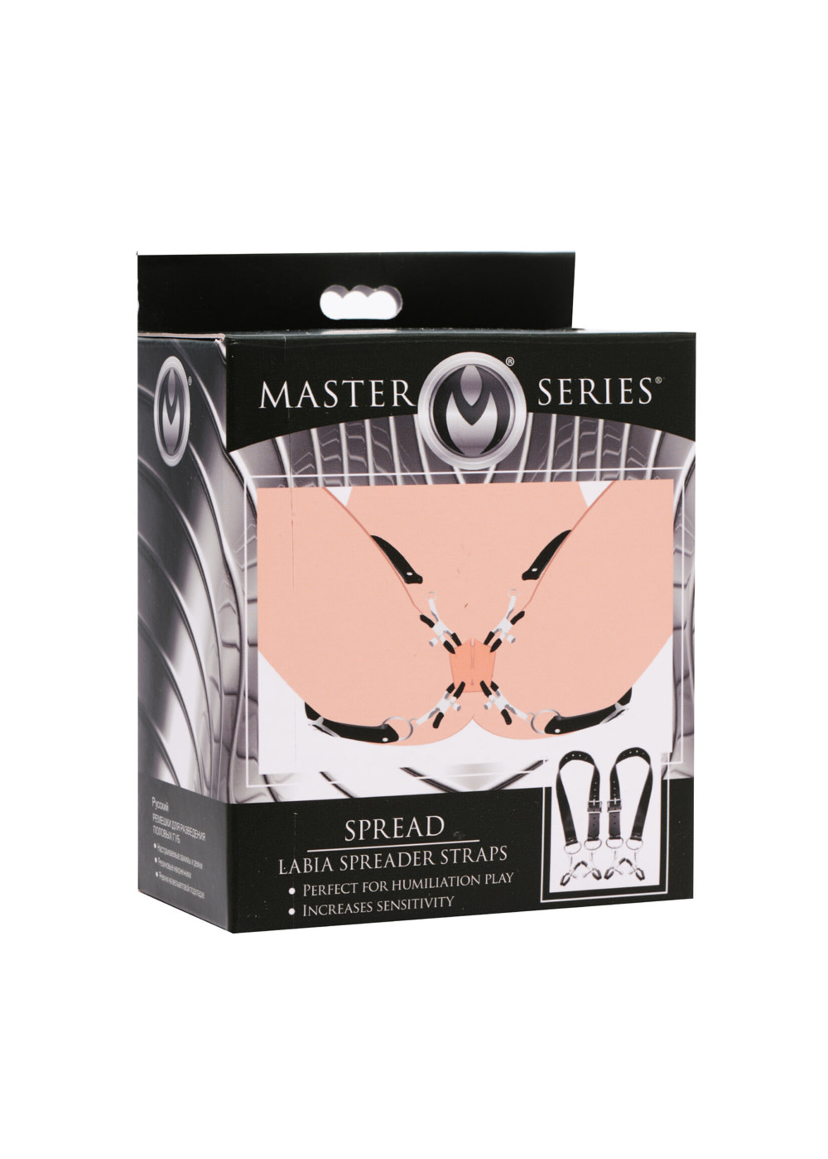 XR Brands Master Series Spread - Labia Spreader Straps - Black