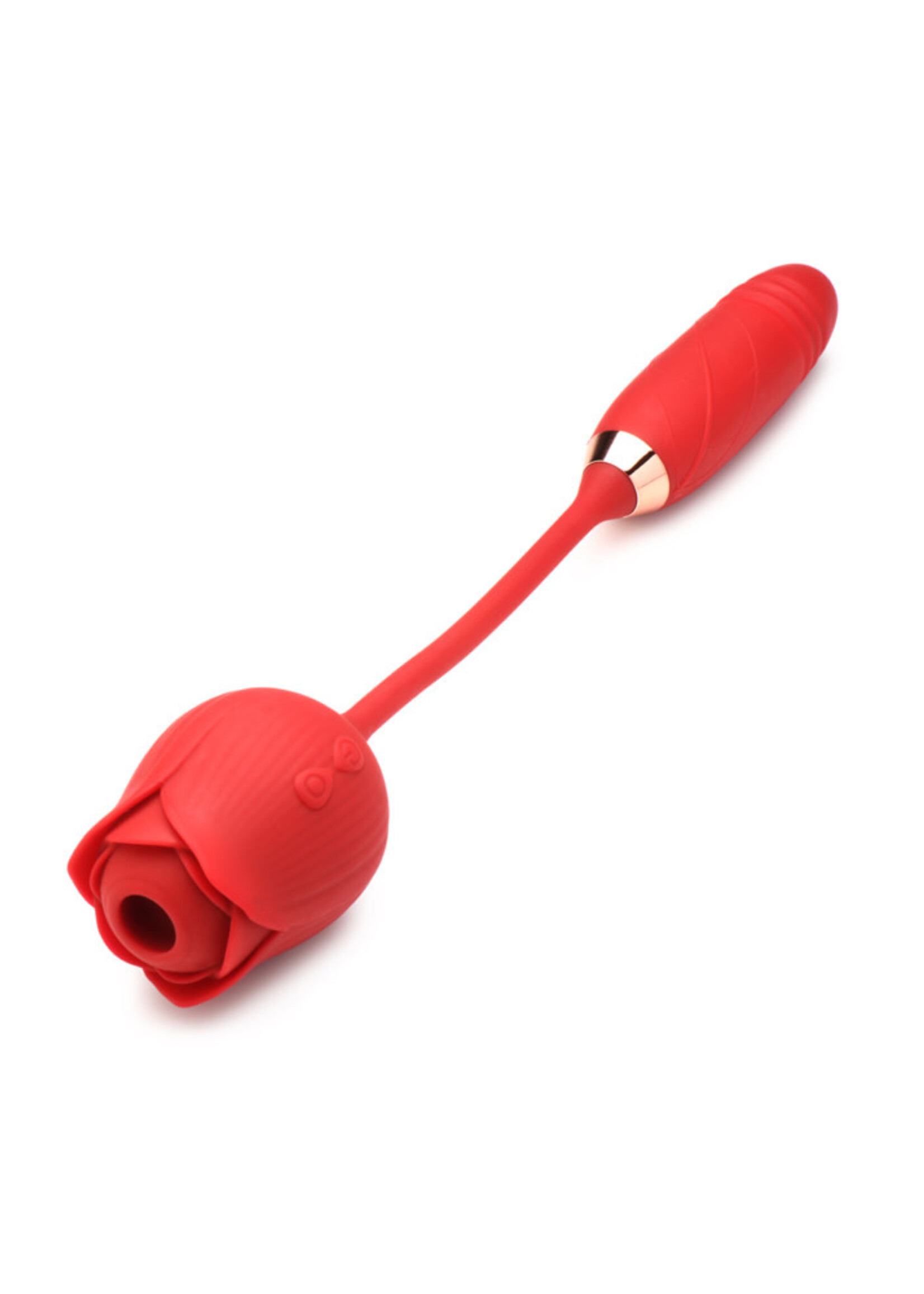 XR Brands inmi Bloomgasm Romping Rose Suction and Thrusting Vibrator - Red