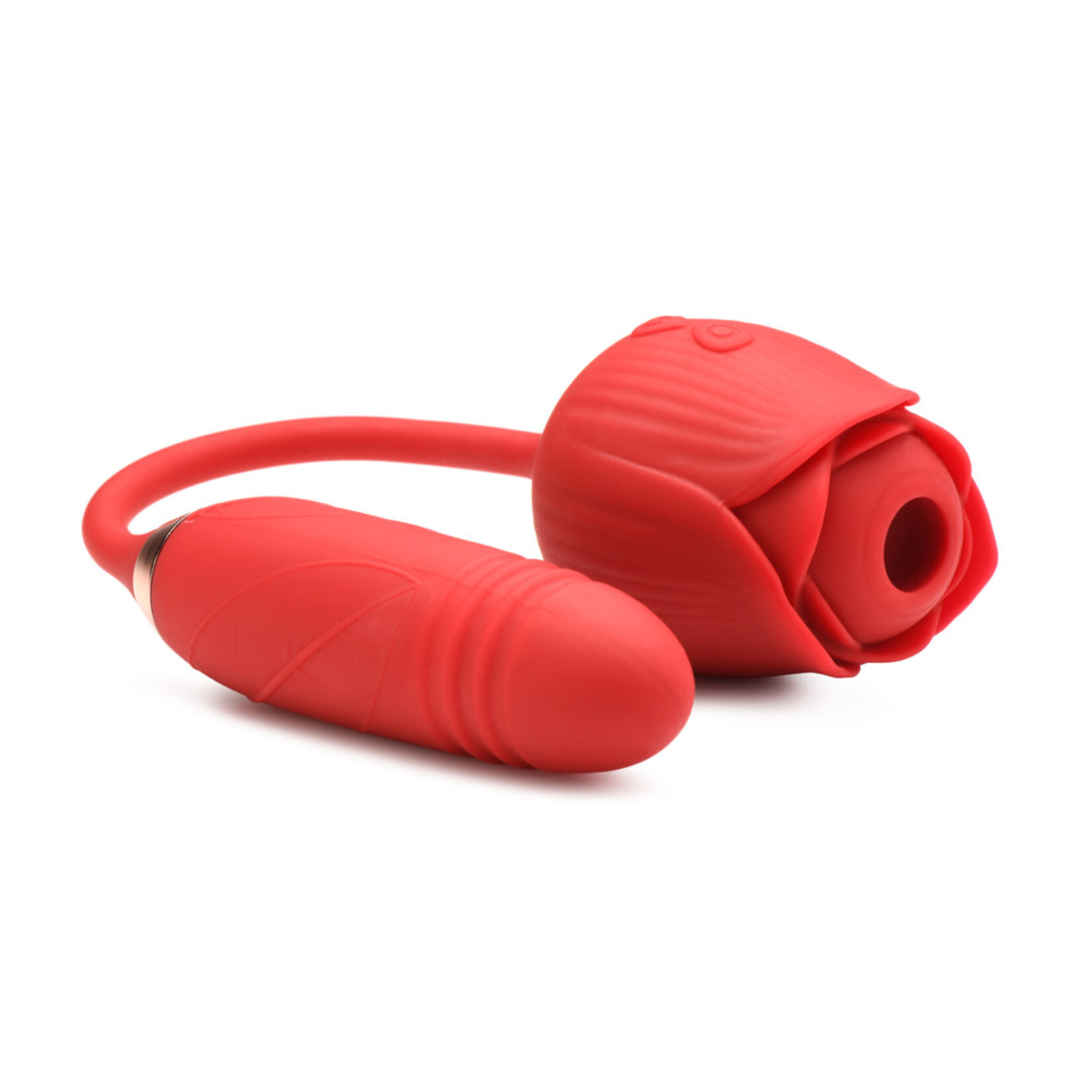 XR Brands inmi Bloomgasm Romping Rose Suction and Thrusting Vibrator - Red