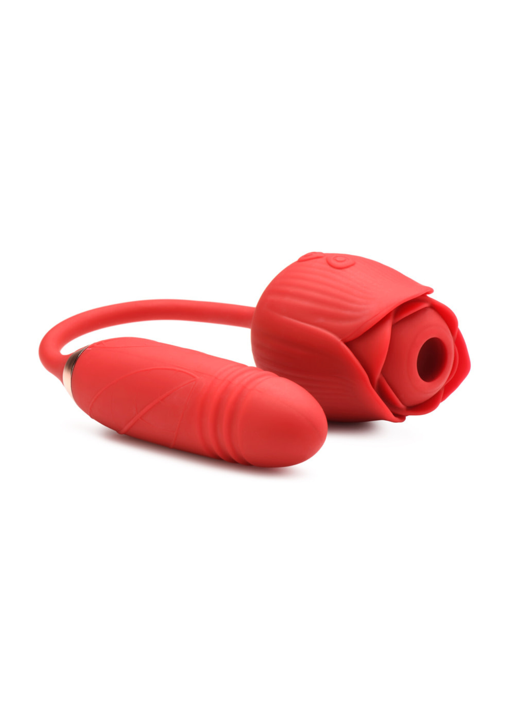 XR Brands inmi Bloomgasm Romping Rose Suction and Thrusting Vibrator - Red