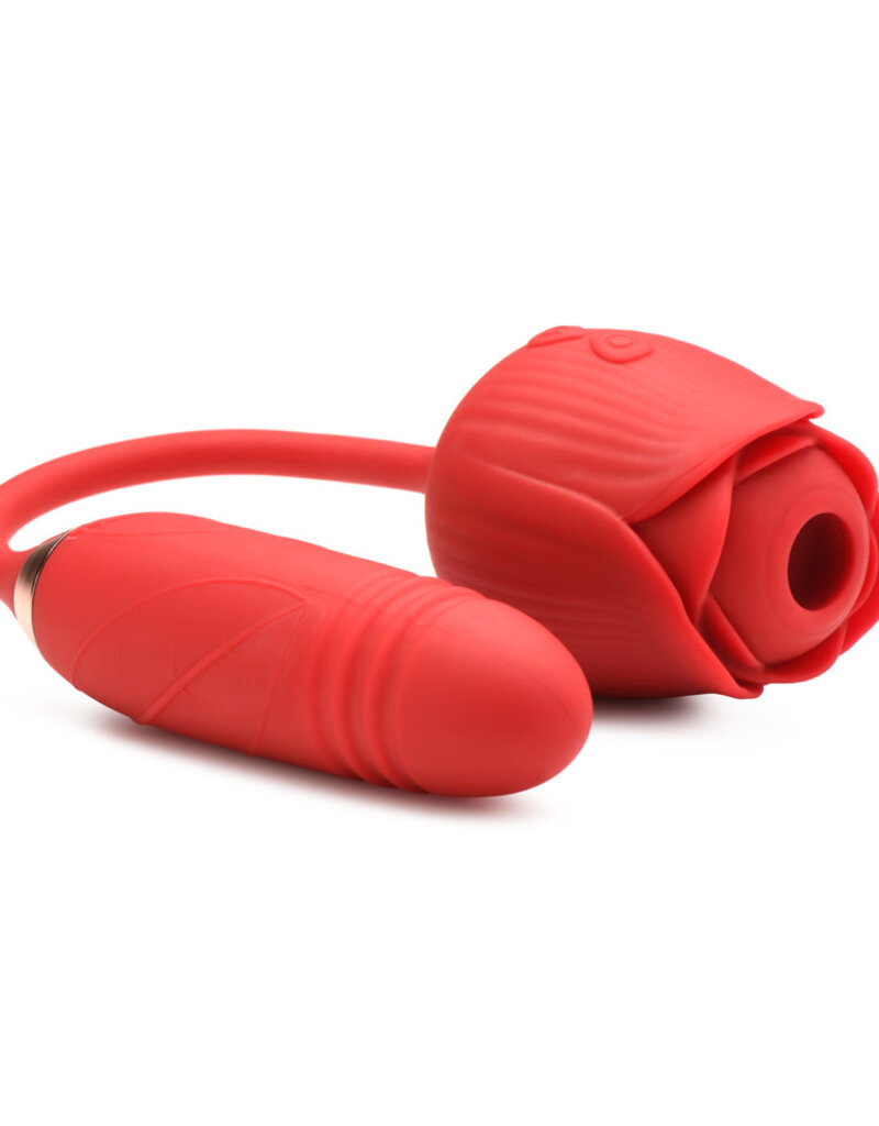 XR Brands inmi Bloomgasm Romping Rose Suction and Thrusting Vibrator - Red