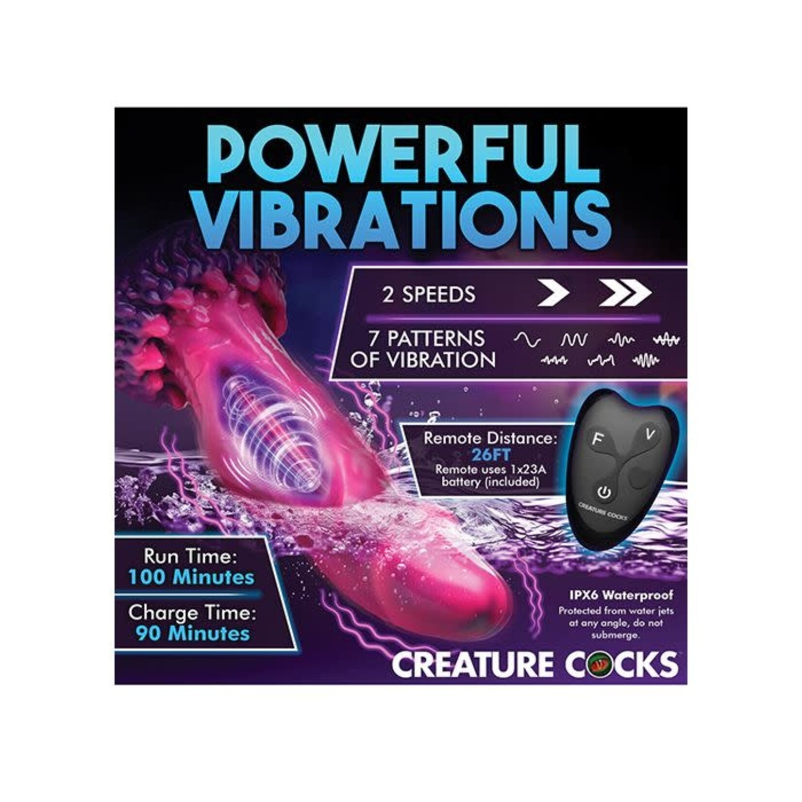 XR Brands Creature Cocks Creature Cocks Xenox Vibrating Silicone Dildo w/Remote - Pink/Purple