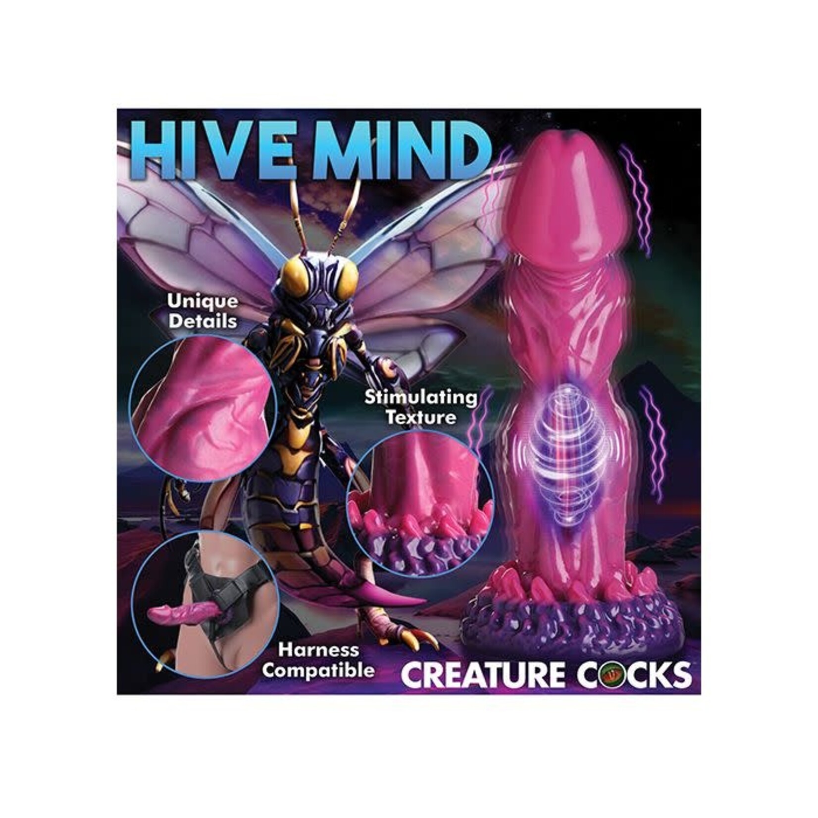 XR Brands Creature Cocks Creature Cocks Xenox Vibrating Silicone Dildo w/Remote - Pink/Purple