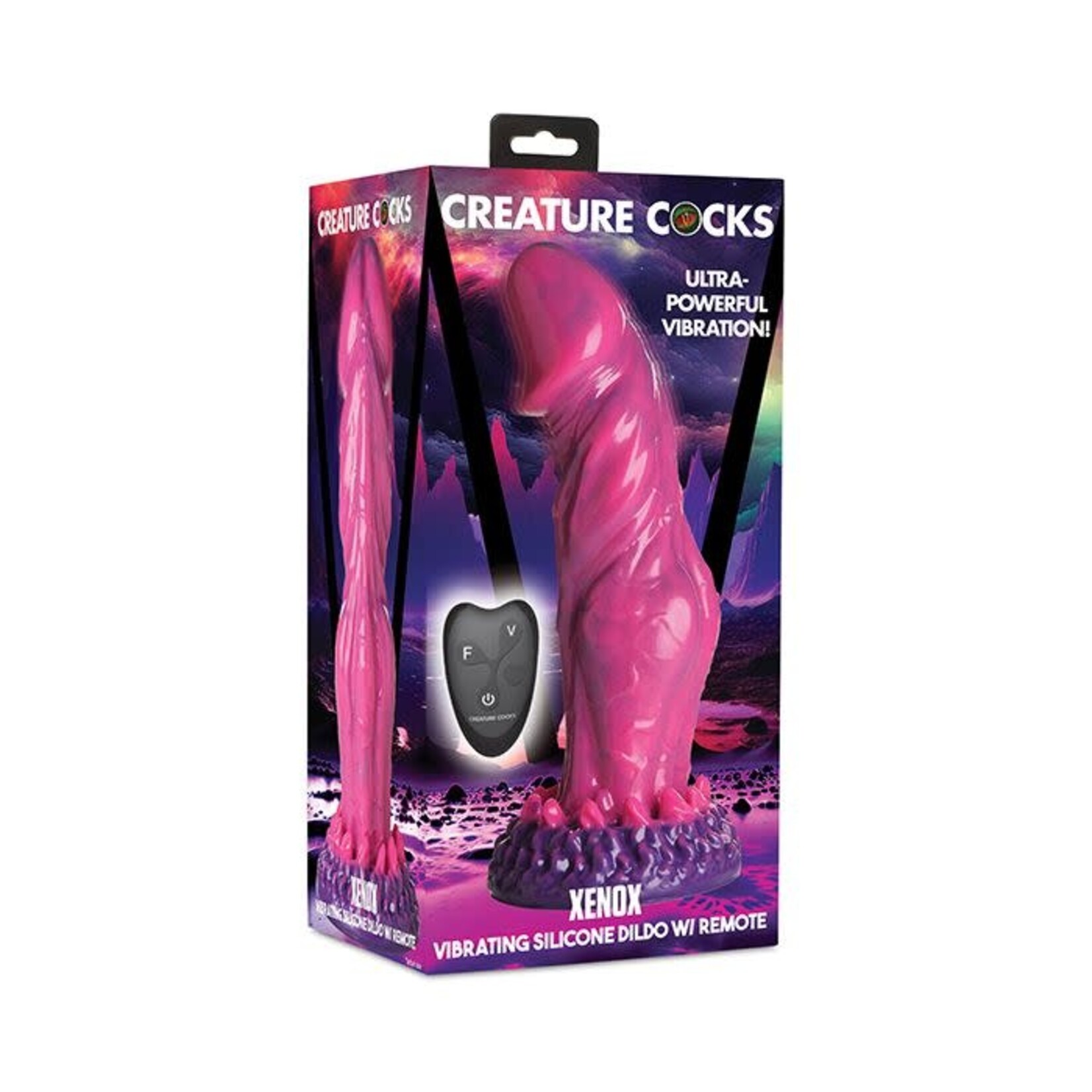 XR Brands Creature Cocks Creature Cocks Xenox Vibrating Silicone Dildo w/Remote - Pink/Purple