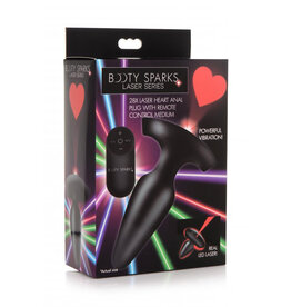 XR Brands Booty Sparks Booty Sparks Laser Heart Rechargeable Silicone Anal Plug with Remote Control - Medium - Black with Red Lights