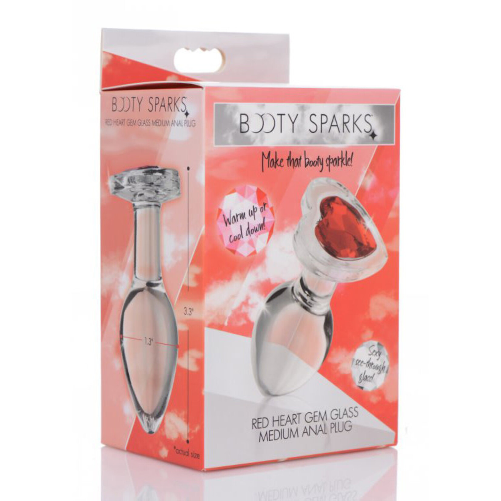 XR Brands Booty Sparks Booty Sparks Red Heart Glass Anal Plug - Medium - Red