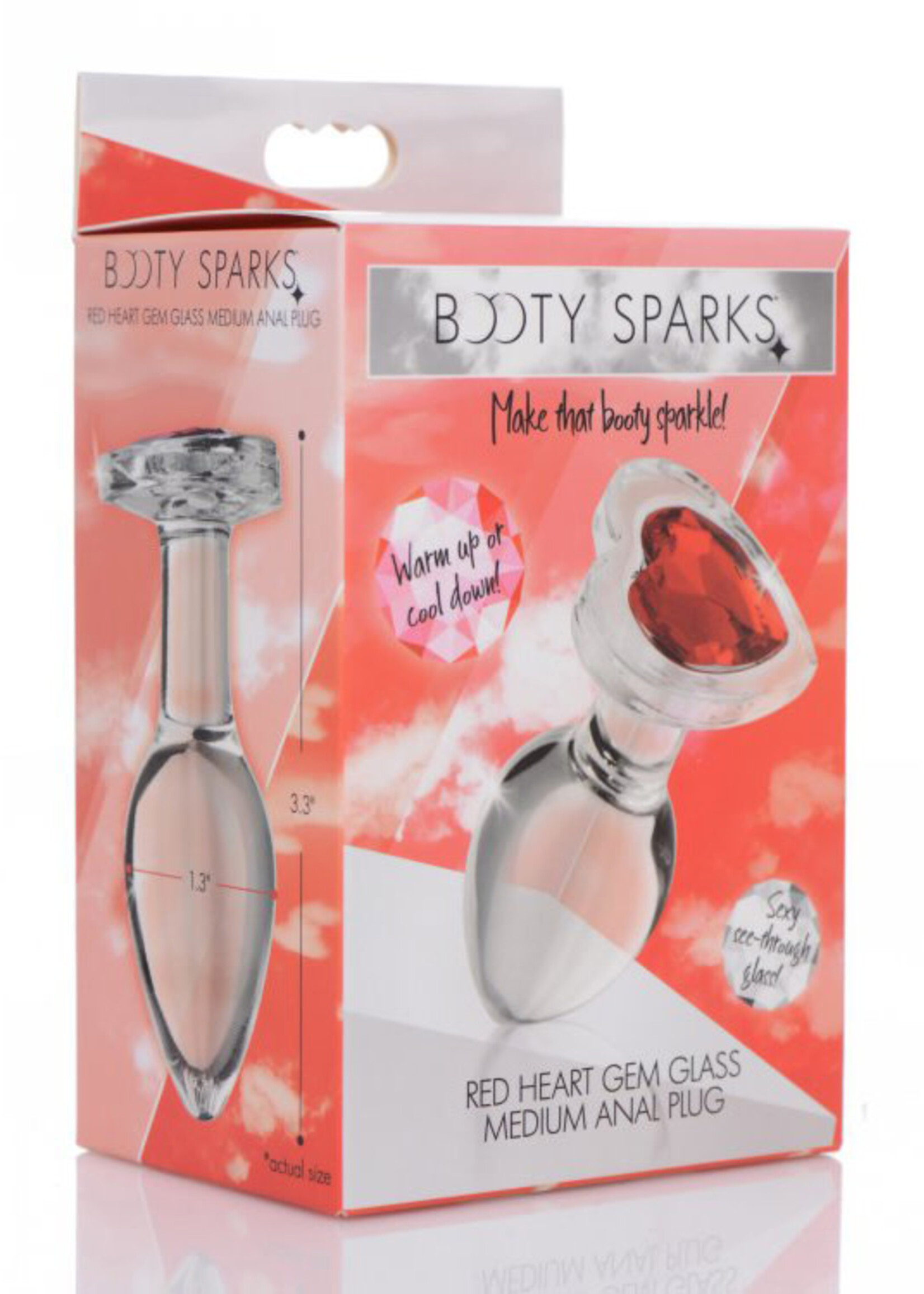 XR Brands Booty Sparks Booty Sparks Red Heart Glass Anal Plug - Medium - Red
