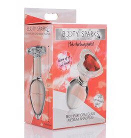 XR Brands Booty Sparks Booty Sparks Red Heart Glass Anal Plug - Medium - Red