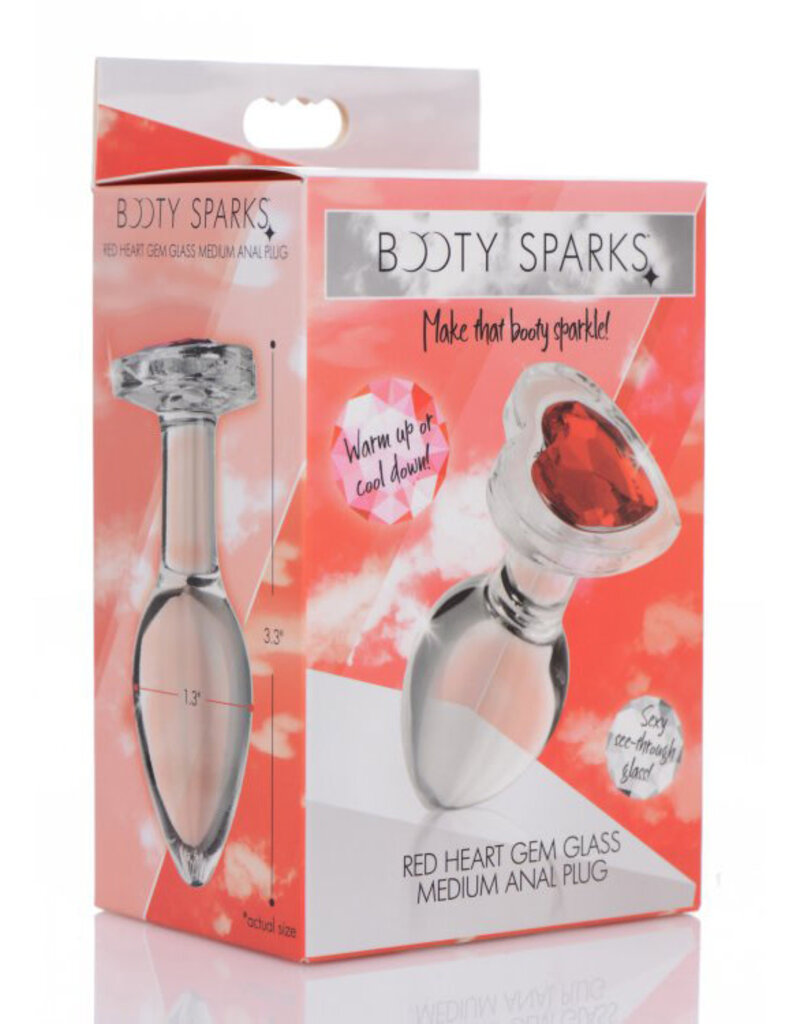 XR Brands Booty Sparks Booty Sparks Red Heart Glass Anal Plug - Medium - Red