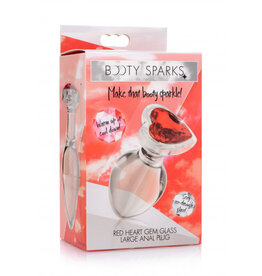 XR Brands Booty Sparks Red Heart Gem Glass Anal Plug - Large - Red