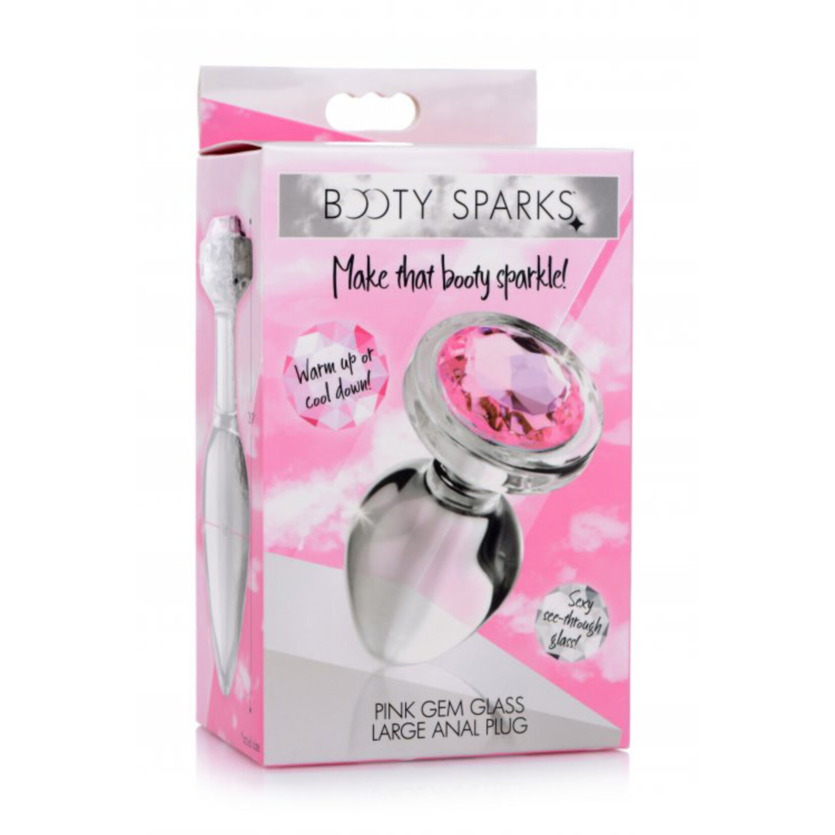 XR Brands Booty Sparks Pink Gem Glass Anal Plug - Large