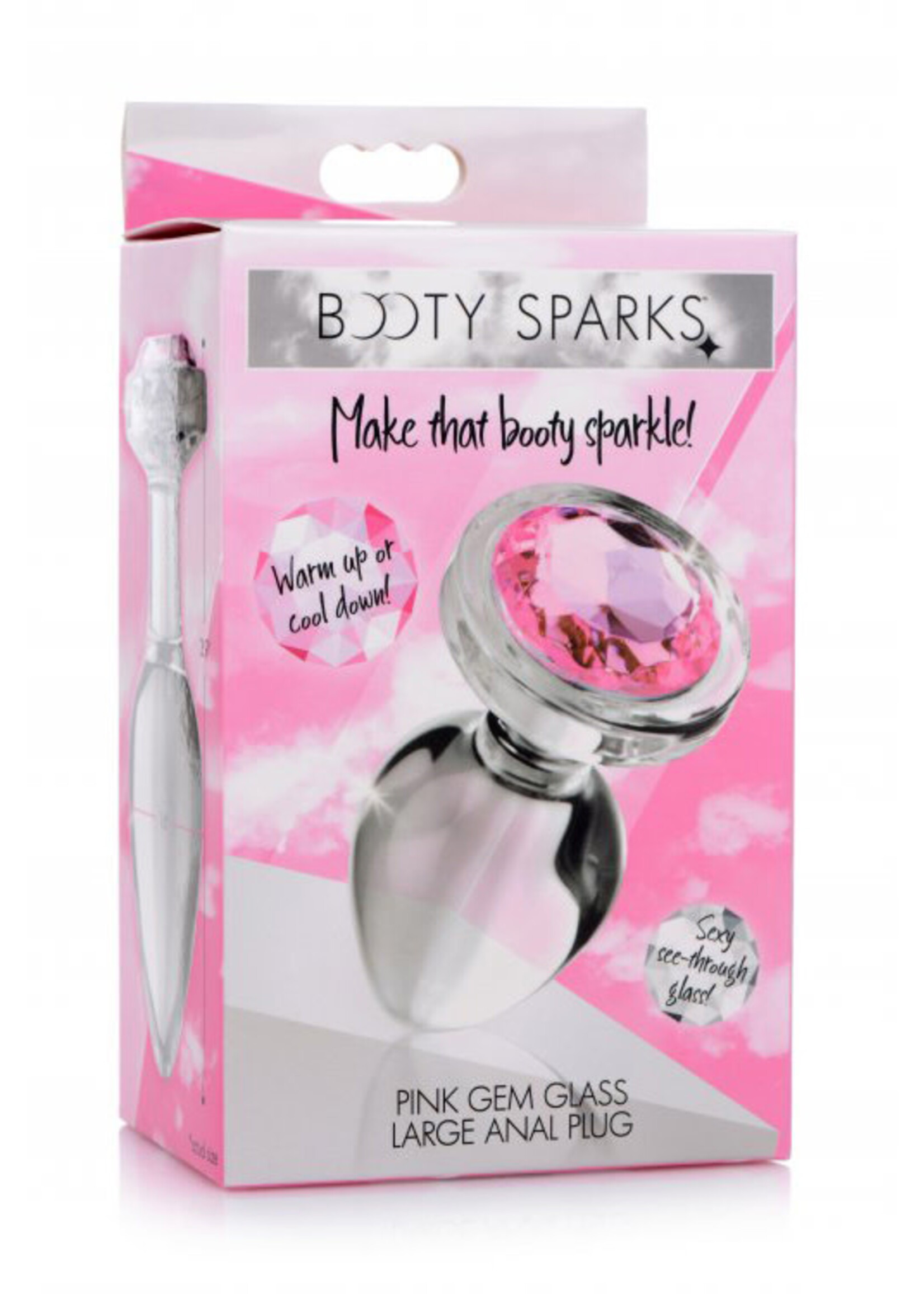 XR Brands Booty Sparks Pink Gem Glass Anal Plug - Large