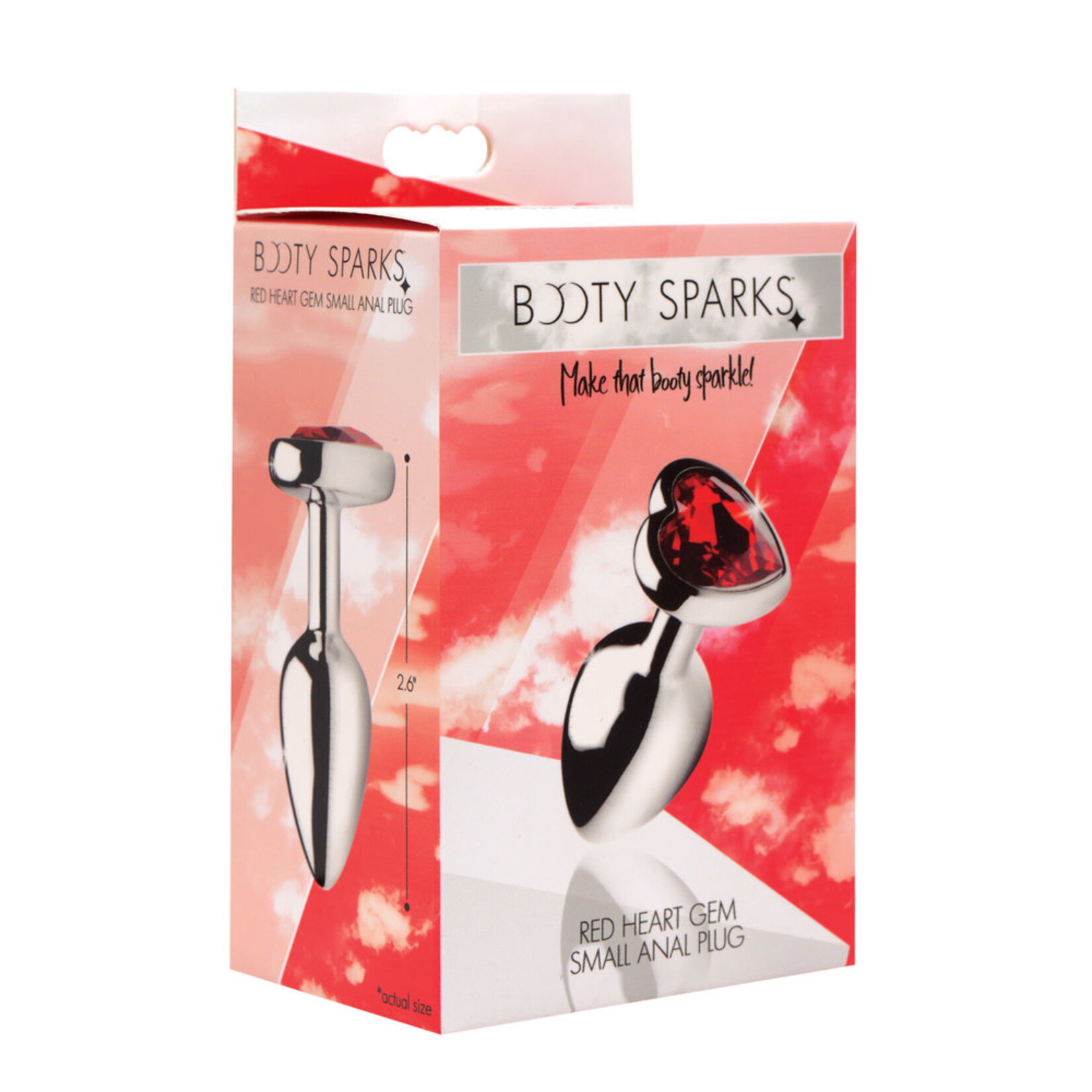 XR Brands Booty Sparks Booty Sparks Red Heart Anal Plug Red and Silver Small