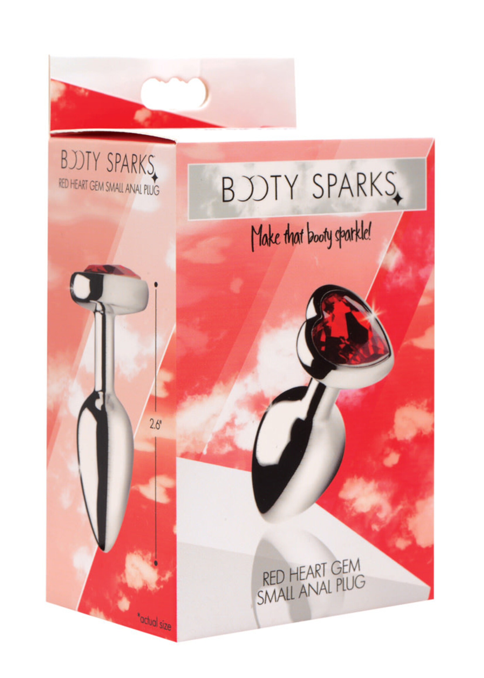 XR Brands Booty Sparks Booty Sparks Red Heart Anal Plug Red and Silver Small