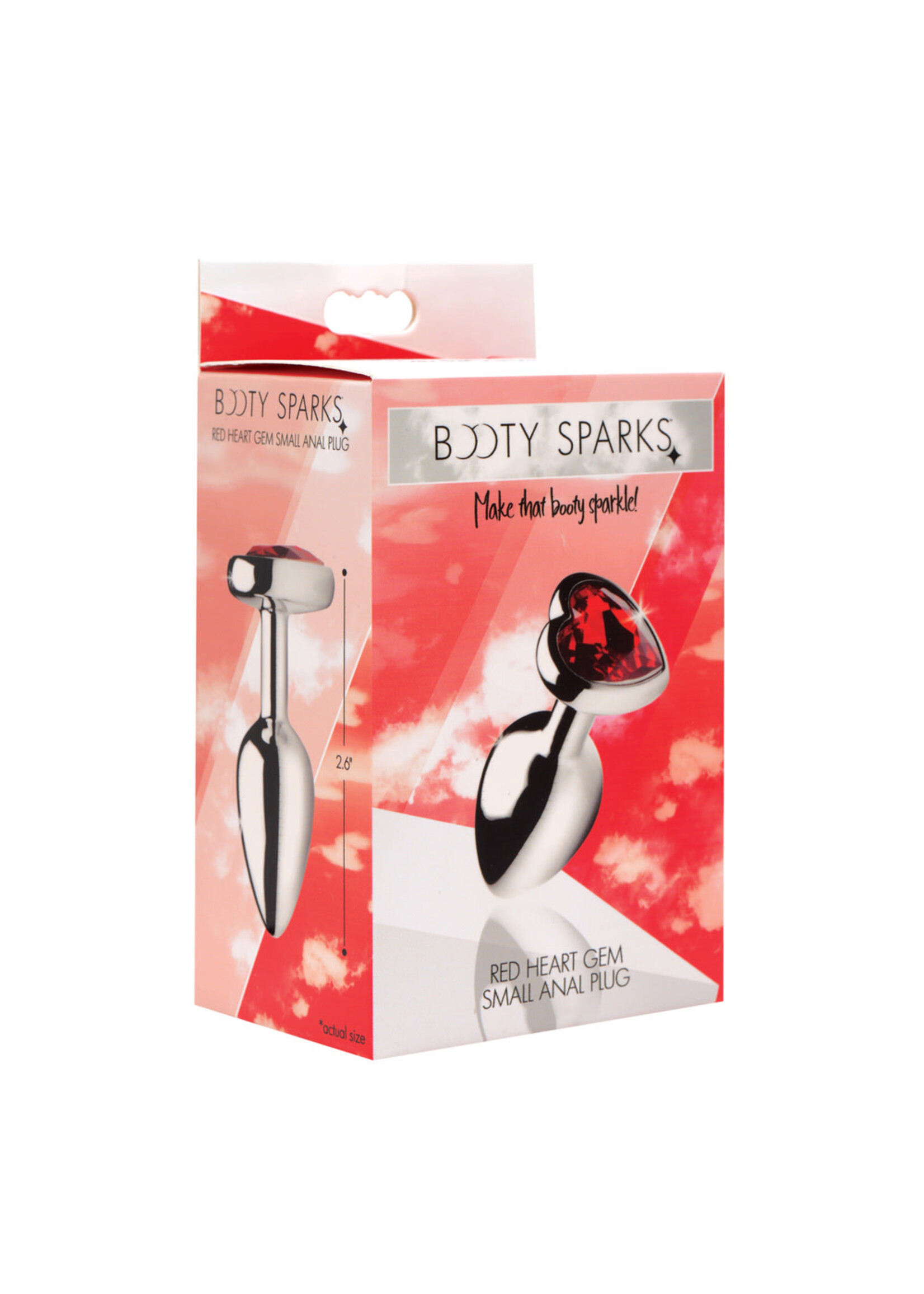XR Brands Booty Sparks Booty Sparks Red Heart Anal Plug Red and Silver Small