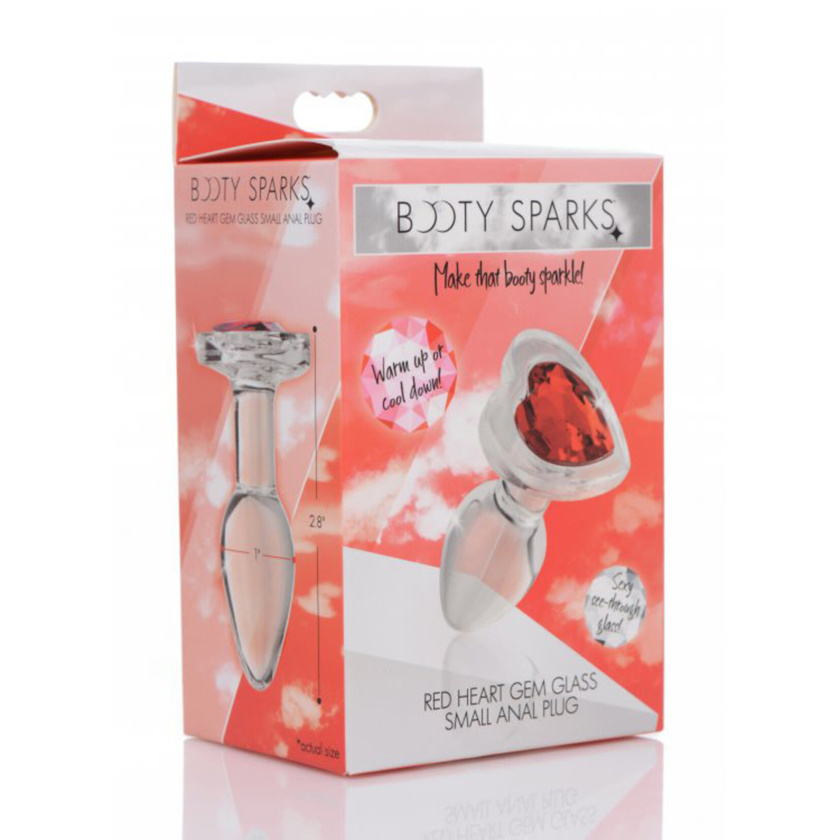 XR Brands Booty Sparks Booty Sparks Red Heart Glass Anal Plug - Small - Red