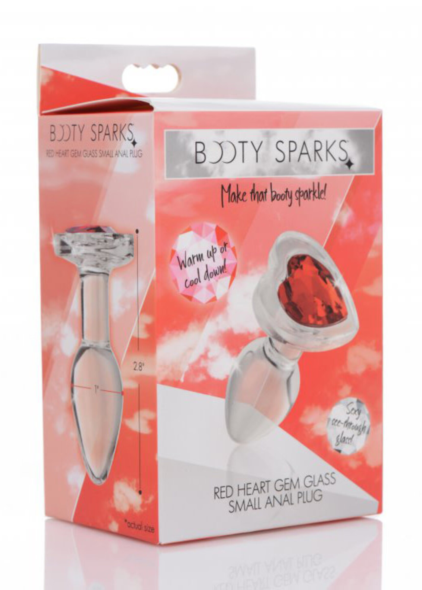 XR Brands Booty Sparks Booty Sparks Red Heart Glass Anal Plug - Small - Red