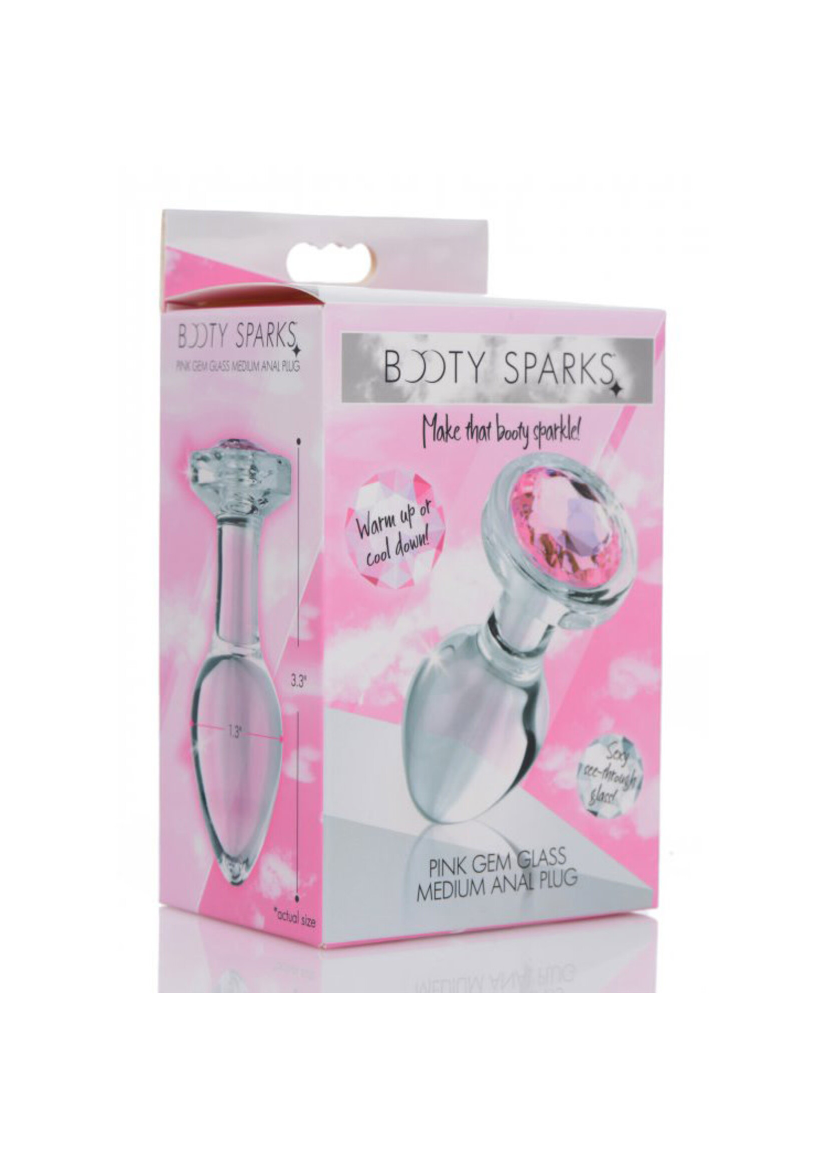 XR Brands Booty Sparks Booty Sparks Pink Gem Glass Anal Plug - Medium - Pink