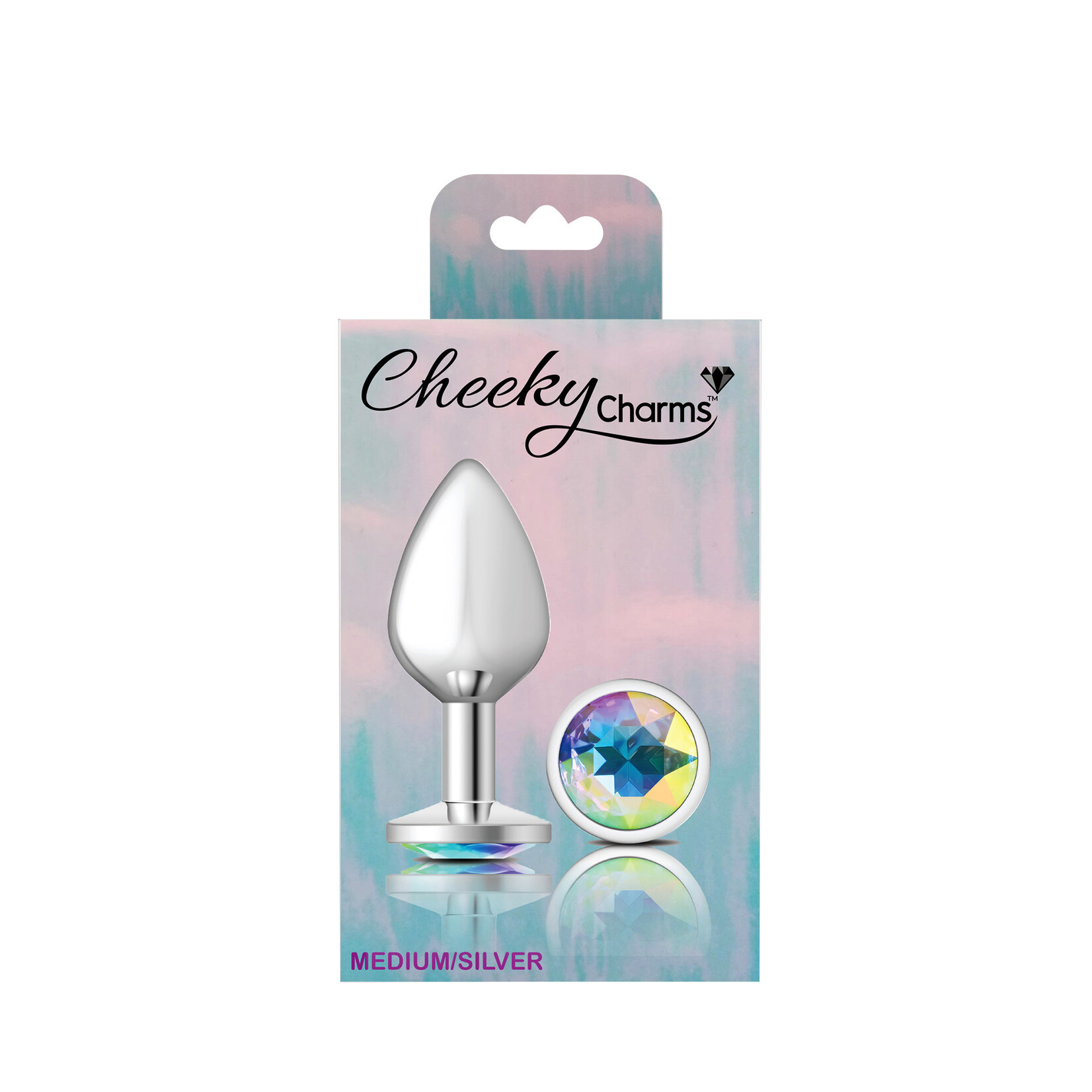 Viben Cheeky Charms-Silver Metal Butt Plug- Round-Clear-Medium