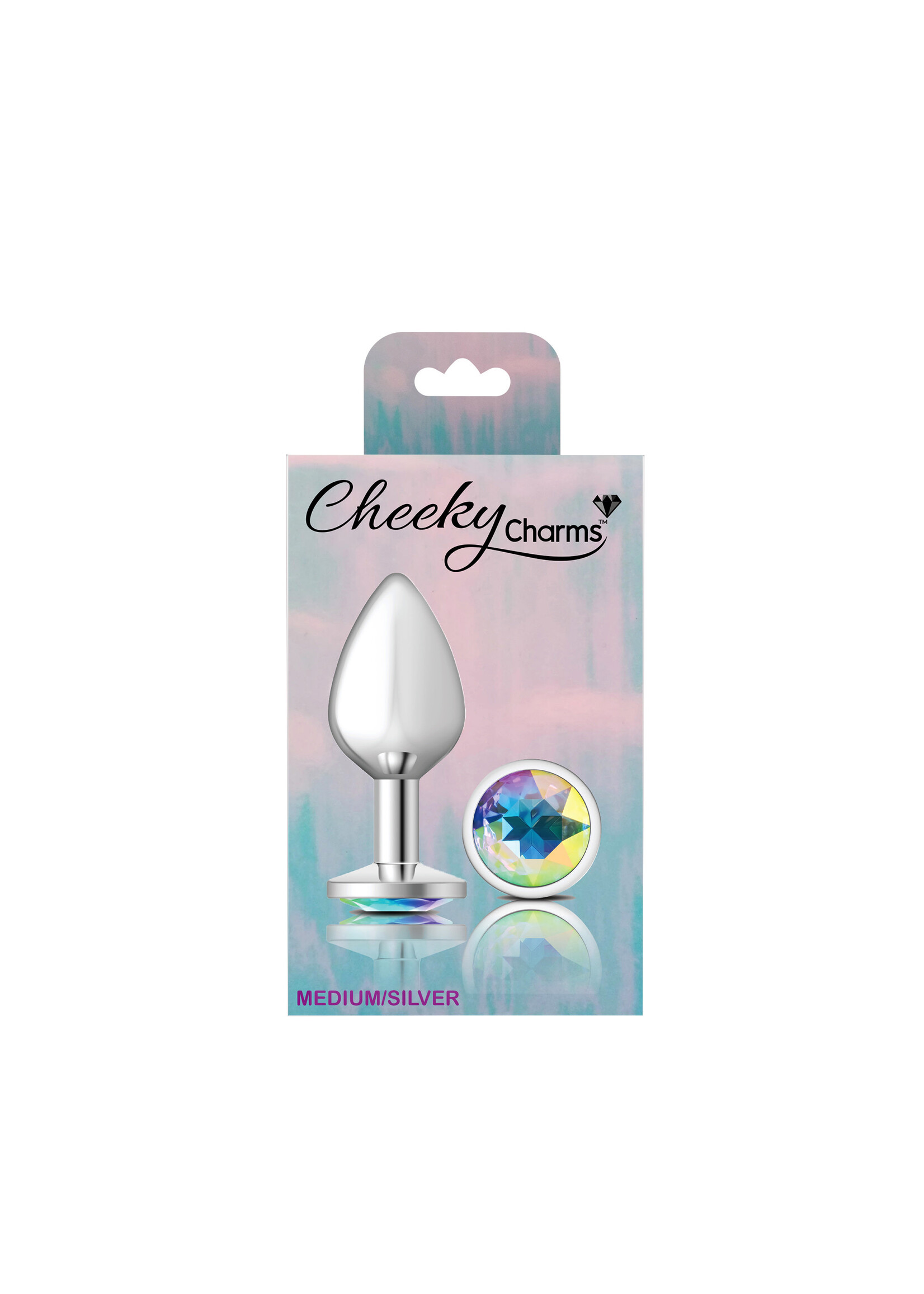 Viben Cheeky Charms-Silver Metal Butt Plug- Round-Clear-Medium