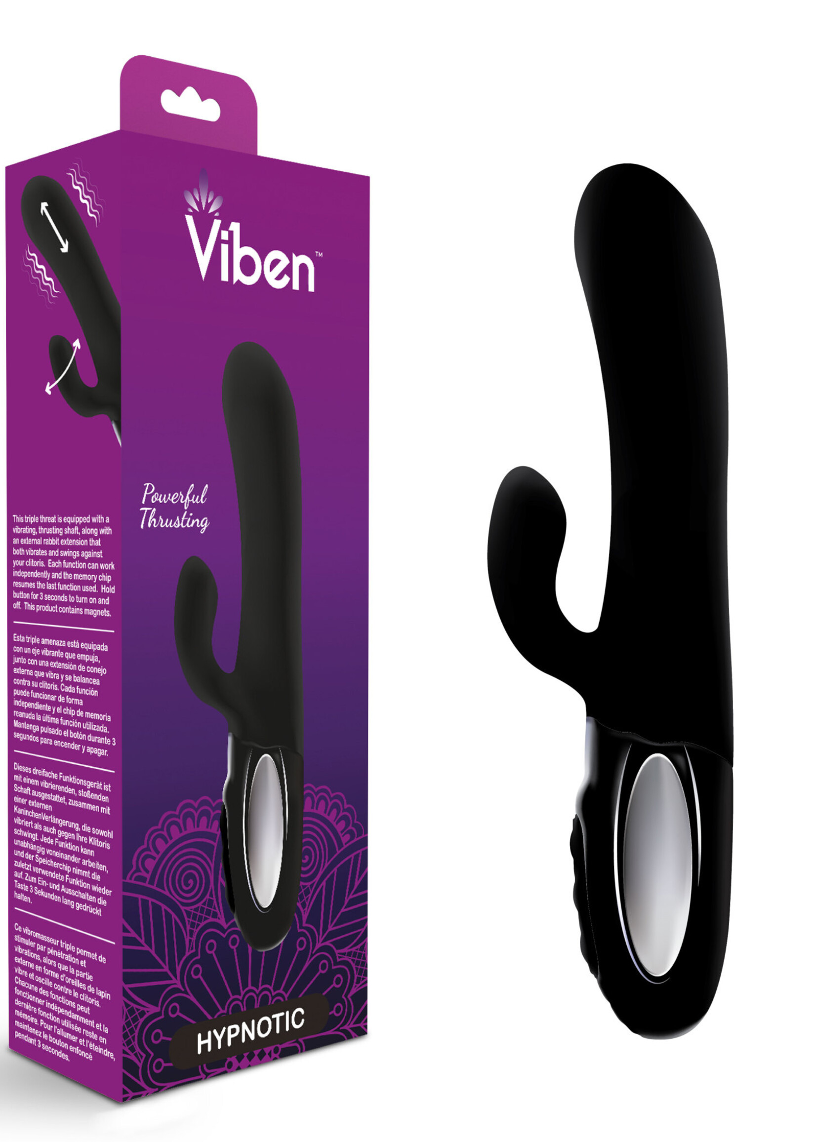 Viben Hypnotic - Black - Thrusting Rabbit With Swinging Clitoral Stimulator