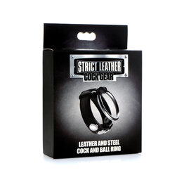 XR Brands Strict Cock Gear Leather and Steel Cock & Ball Ring - Black