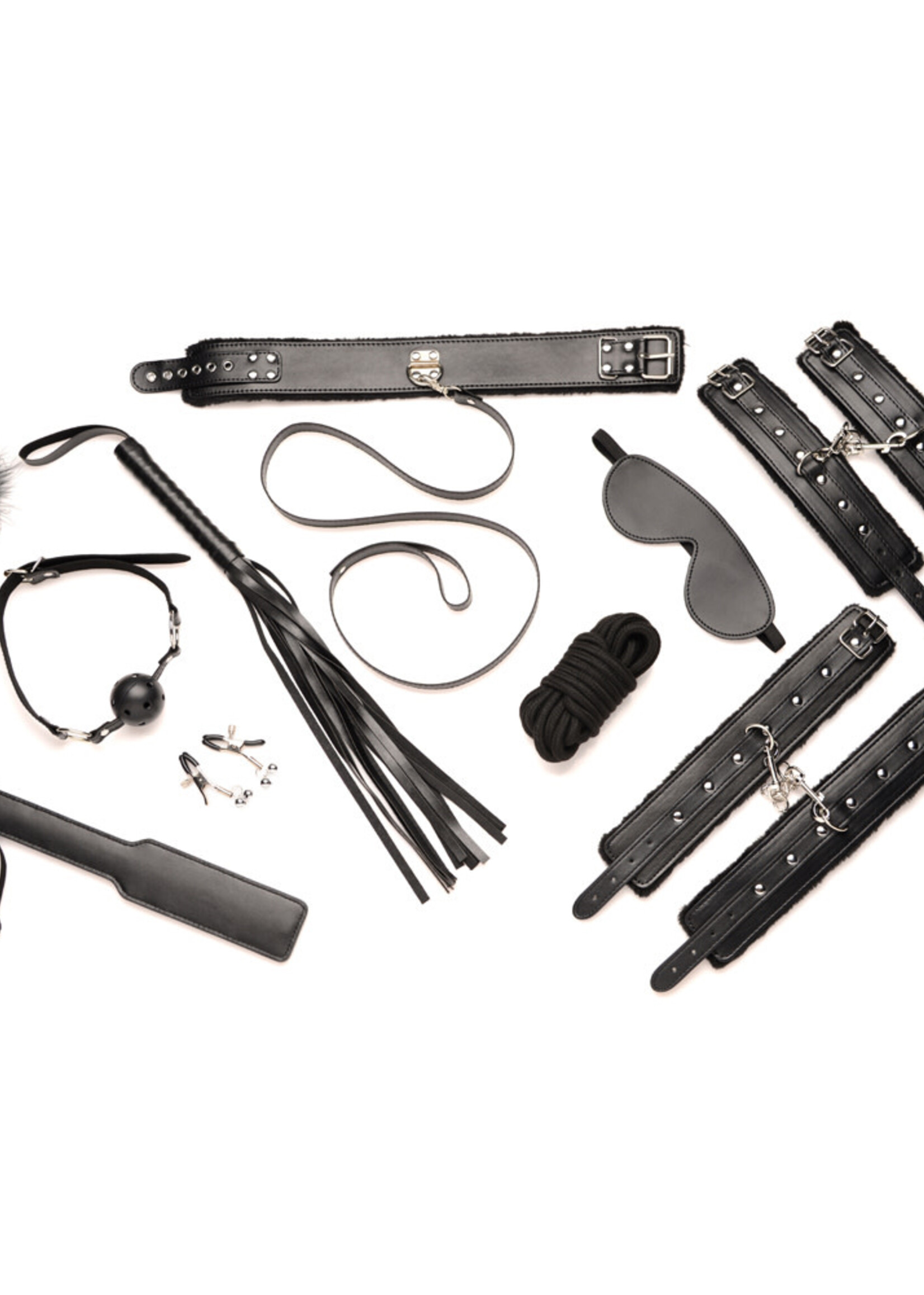 XR Brands Master Series Hook Up 10 Piece Plush Bondage Set - Black