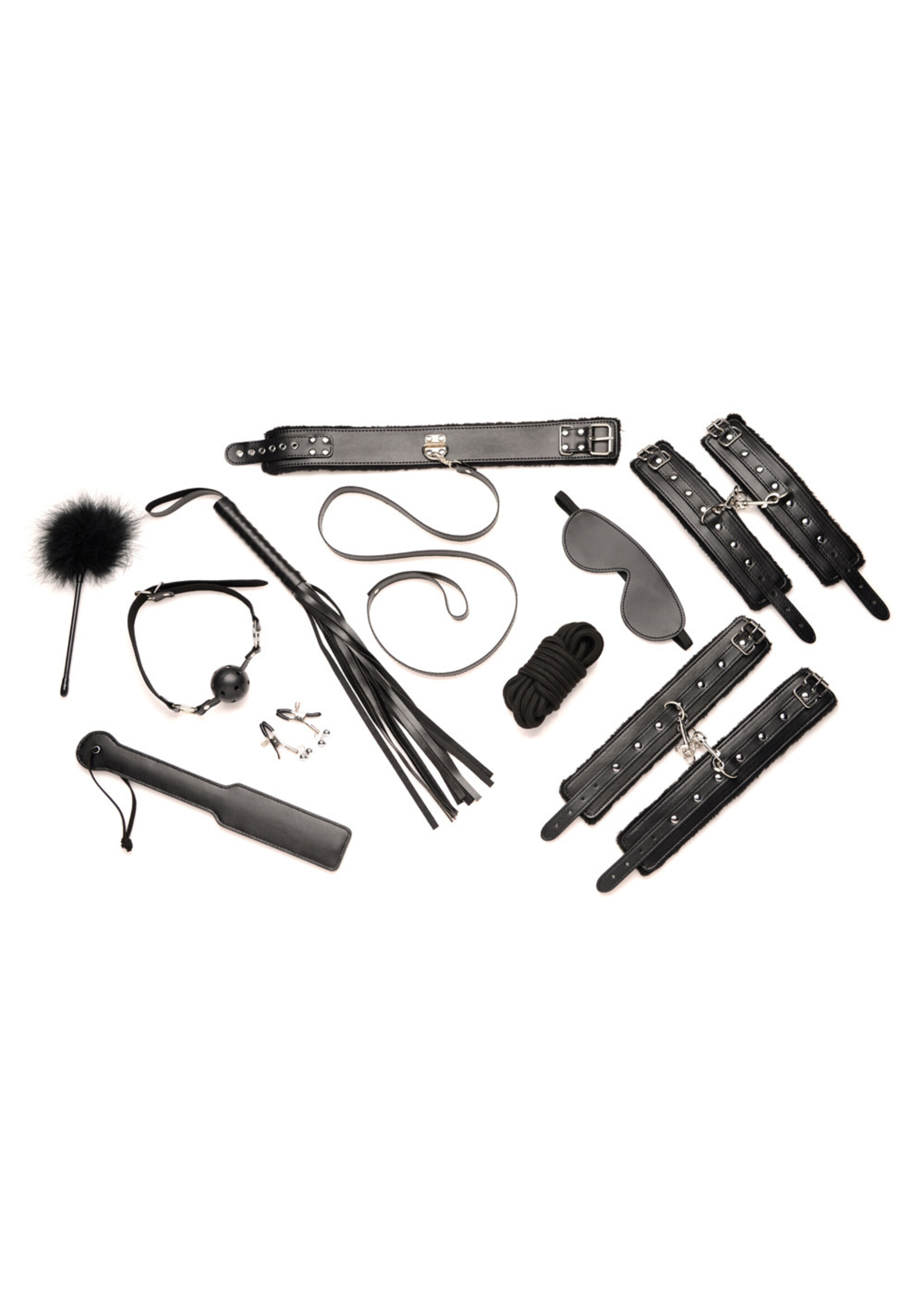 XR Brands Master Series Hook Up 10 Piece Plush Bondage Set - Black