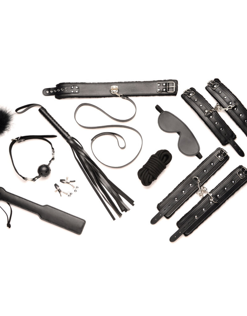 XR Brands Master Series Hook Up 10 Piece Plush Bondage Set - Black