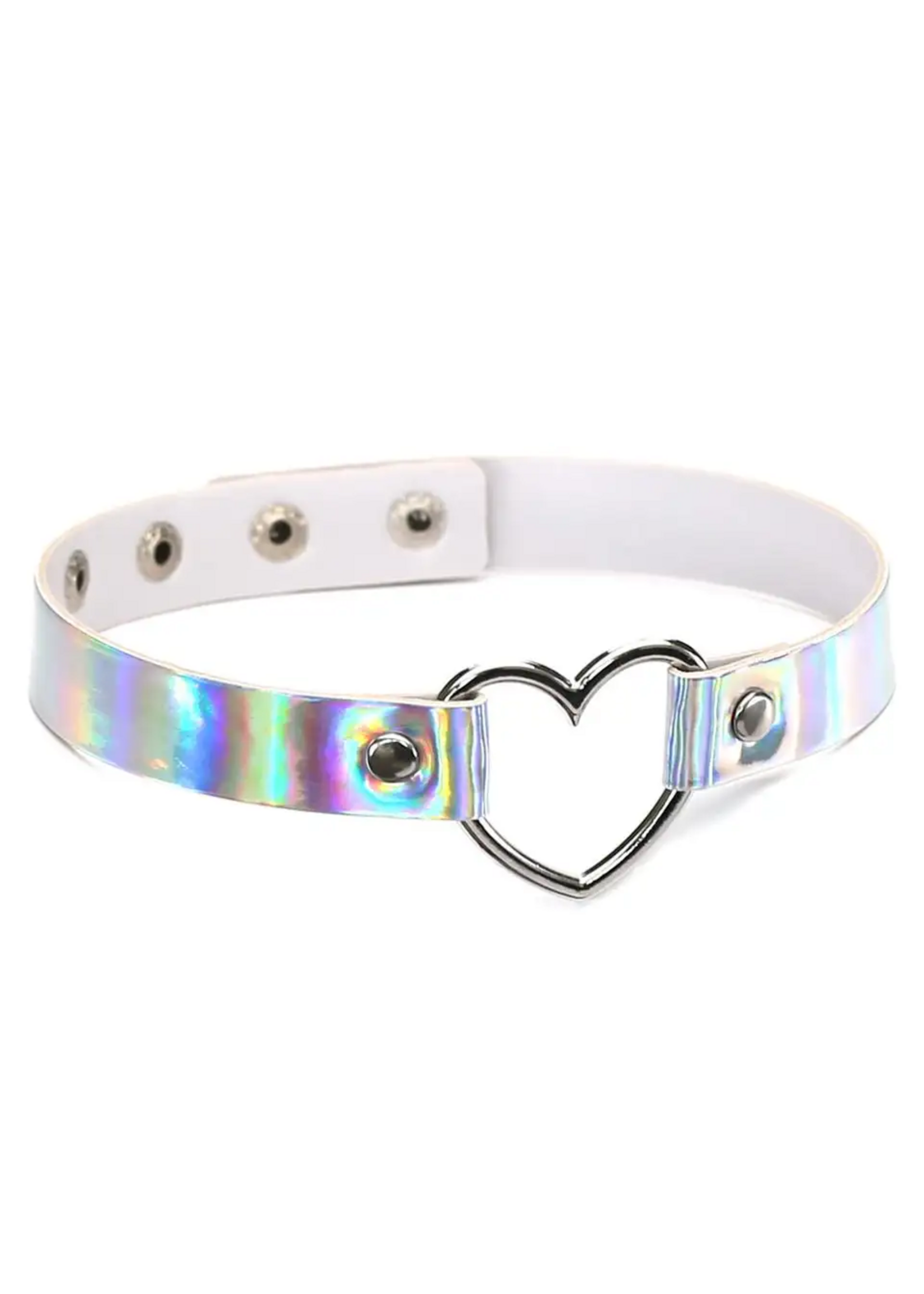 Touch of Fur Holographic Heart Collar - Silver