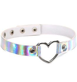 Touch of Fur Holographic Heart Collar - Silver