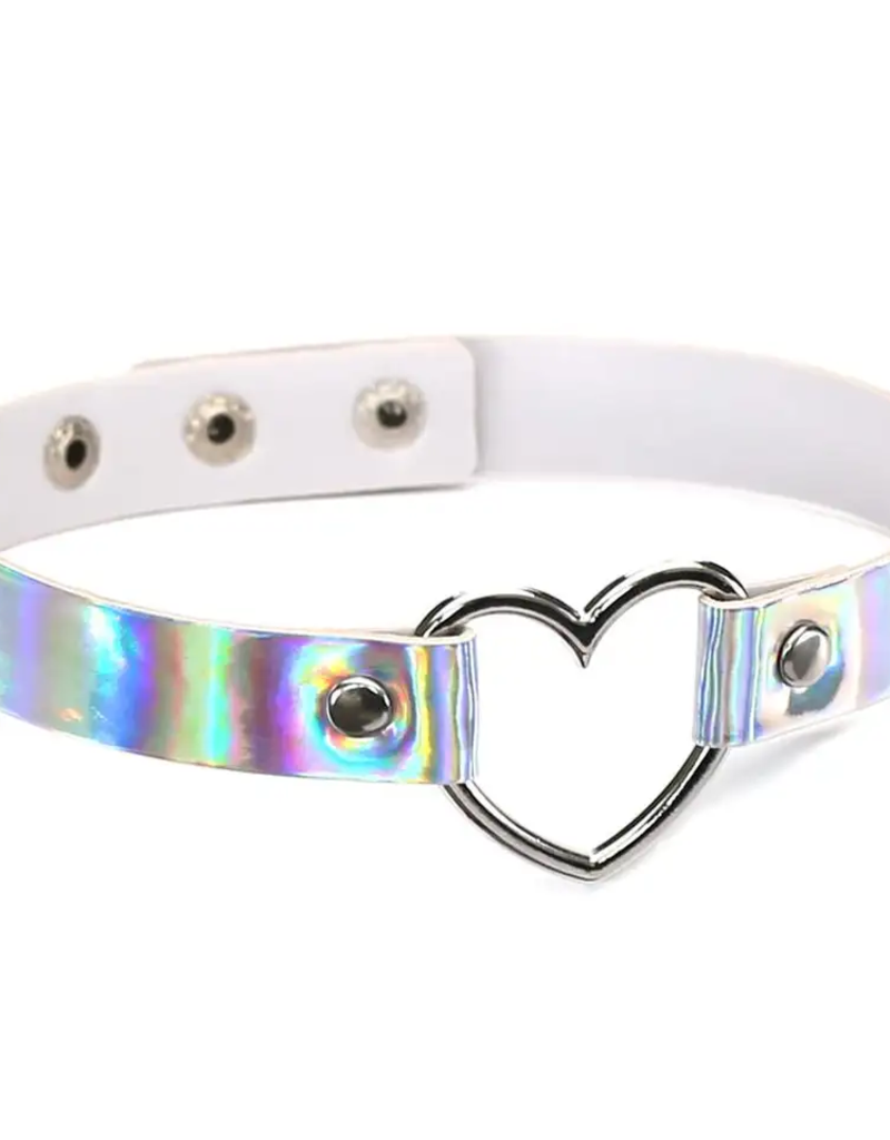 Touch of Fur Holographic Heart Collar - Silver