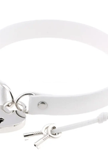 Touch of Fur REAL COW HIDE COLLAR/CHOKER WITH HEART LOCK - White
